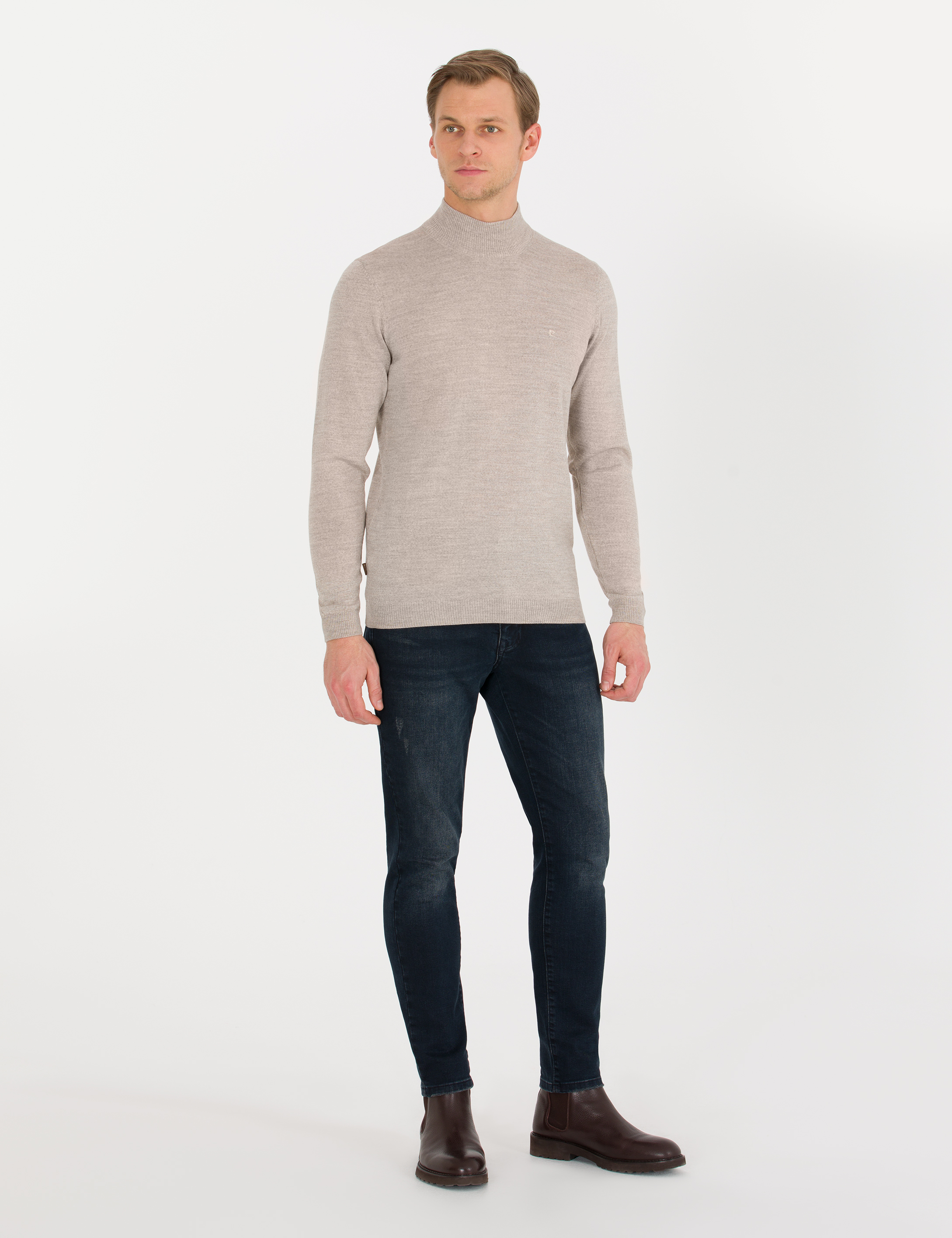 Pierre Cardin Taş Slim Fit Yarım Balıkçı Yaka Yün Karışımlı Basic Triko Kazak görsel 3