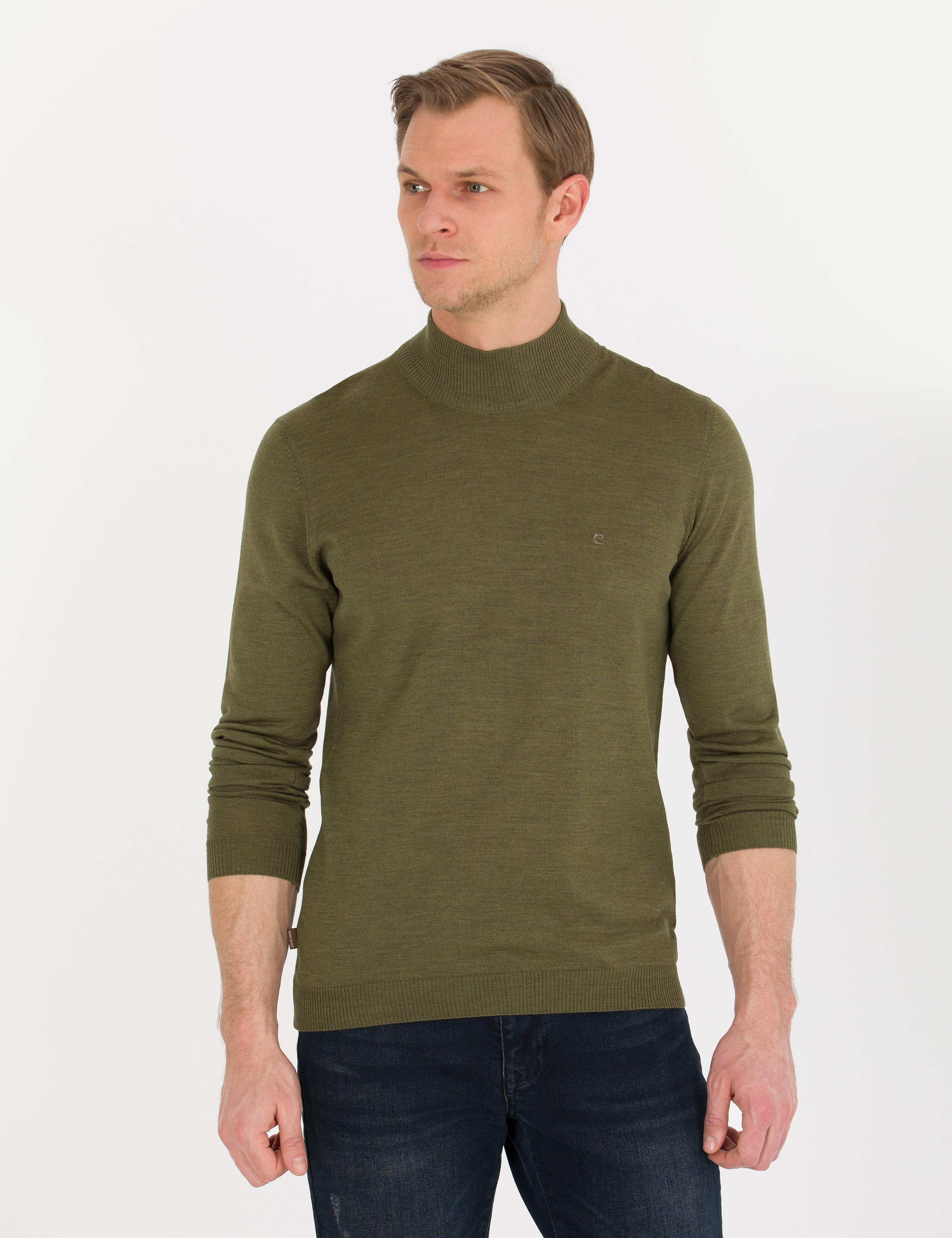 Açık Yeşil Slim Fit Yarım Balıkçı Yaka Yün Karışımlı Basic Triko Kazak