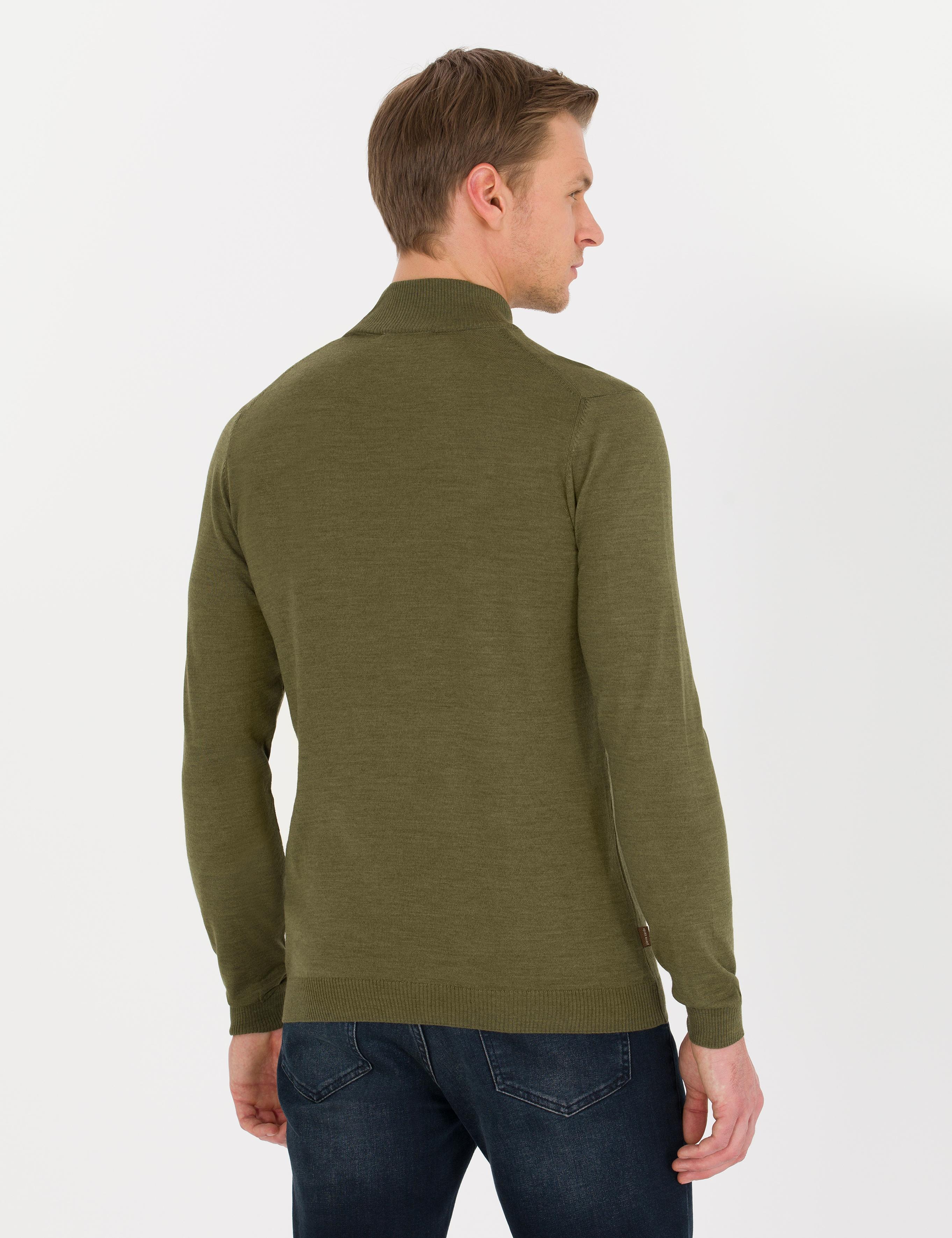 Açık Yeşil Slim Fit Yarım Balıkçı Yaka Yün Karışımlı Basic Triko Kazak