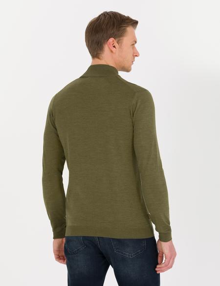 Açık Yeşil Slim Fit Yarım Balıkçı Yaka Yün Karışımlı Basic Triko Kazak - 50257313058