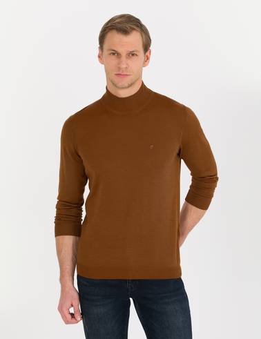 Taba Slim Fit Yarım Balıkçı Yaka Yün Karışımlı Basic Triko Kazak