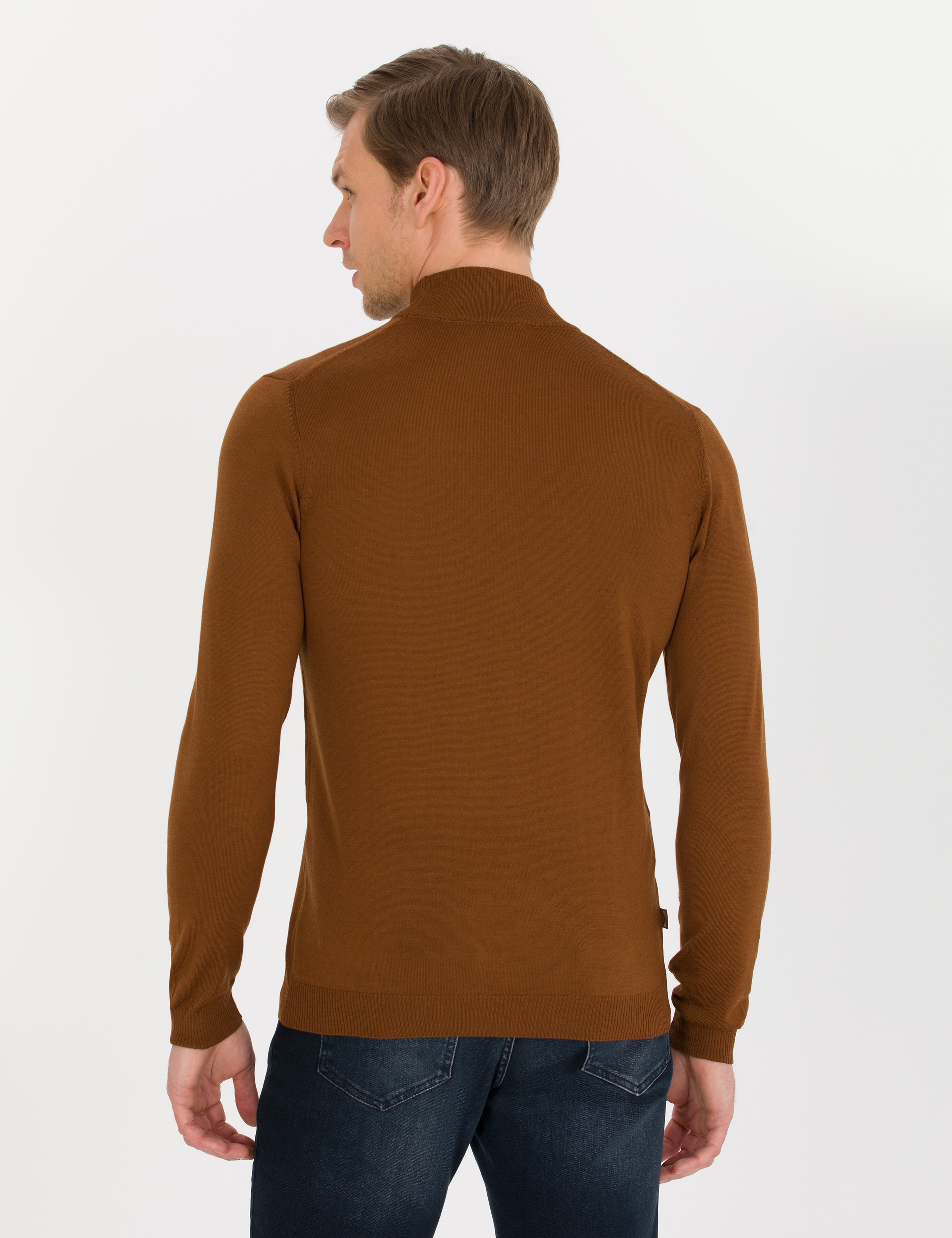 Taba Slim Fit Yarım Balıkçı Yaka Yün Karışımlı Basic Triko Kazak - Image 5