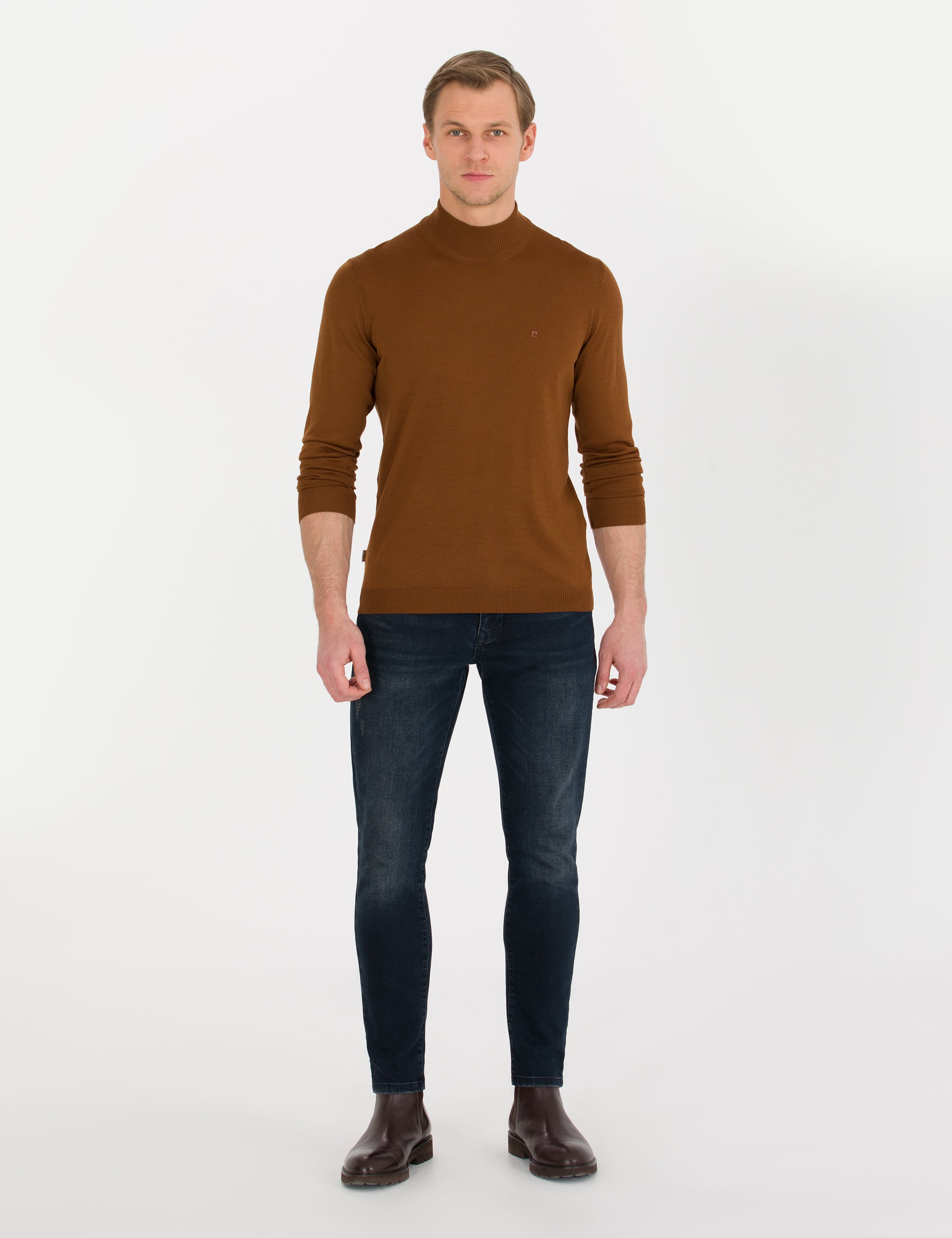 Taba Slim Fit Yarım Balıkçı Yaka Yün Karışımlı Basic Triko Kazak