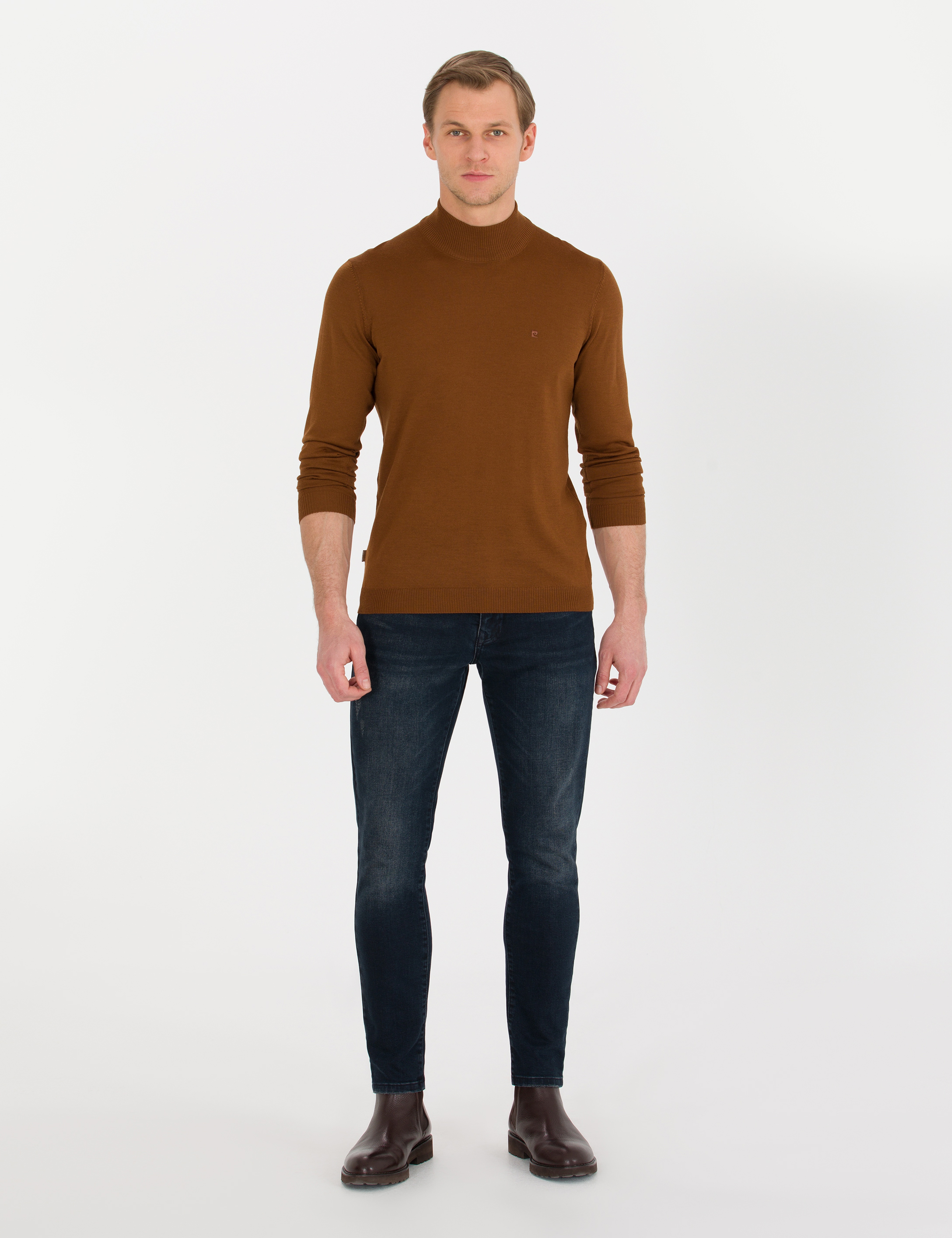 Taba Slim Fit Yarım Balıkçı Yaka Yün Karışımlı Basic Triko Kazak - Image 4