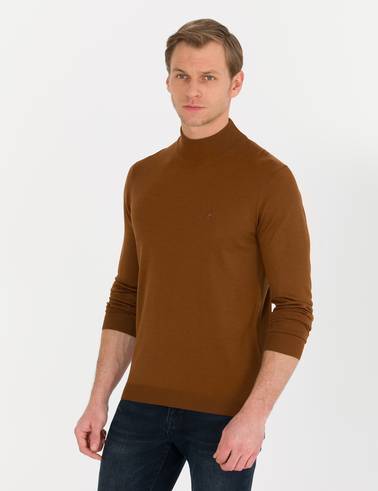 Taba Slim Fit Yarım Balıkçı Yaka Yün Karışımlı Basic Triko Kazak