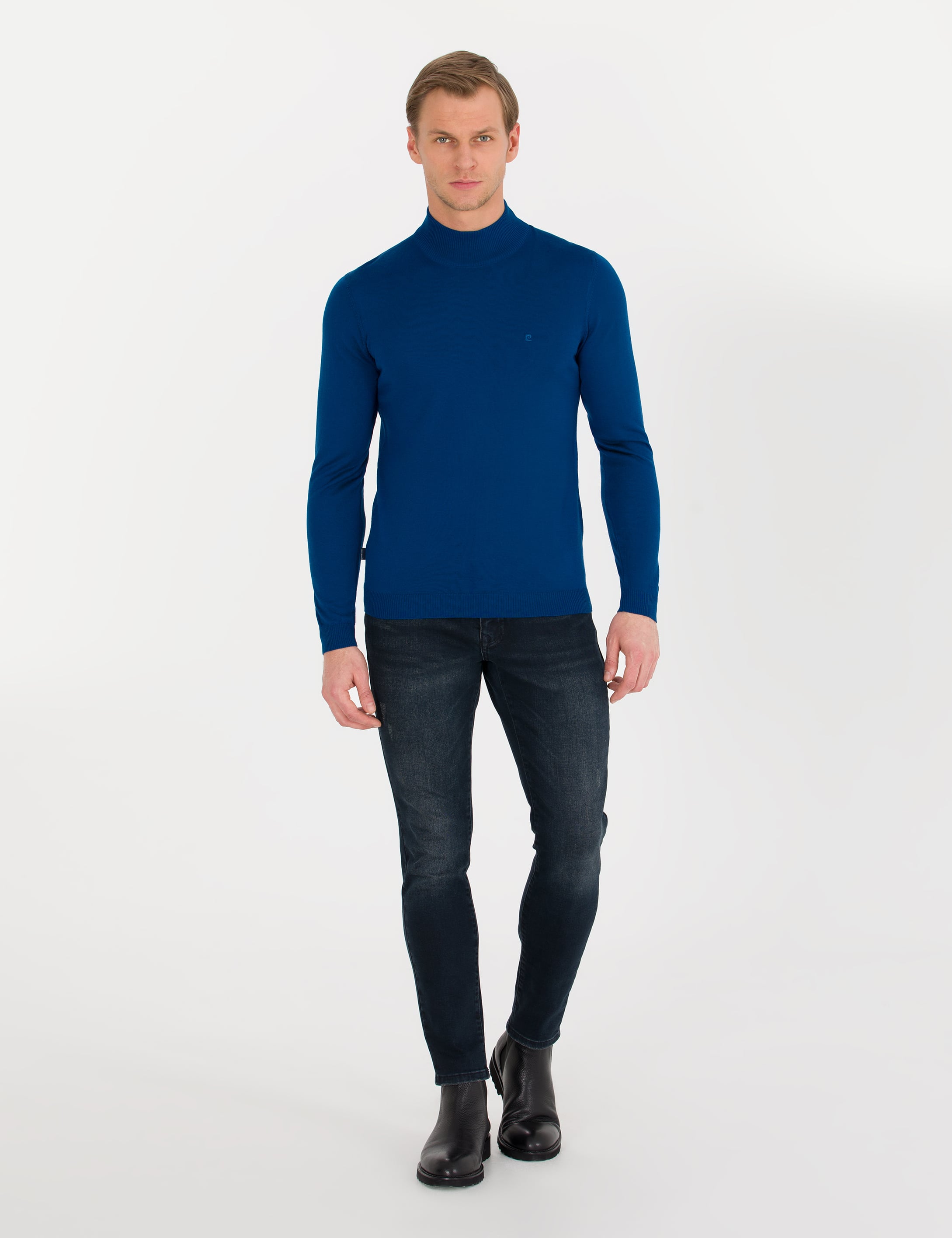 Pierre Cardin İndigo Slim Fit Yarım Balıkçı Yaka Yün Karışımlı Basic Triko Kazak görsel 3