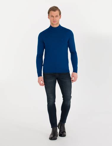İndigo Slim Fit Yarım Balıkçı Yaka Yün Karışımlı Basic Triko Kazak