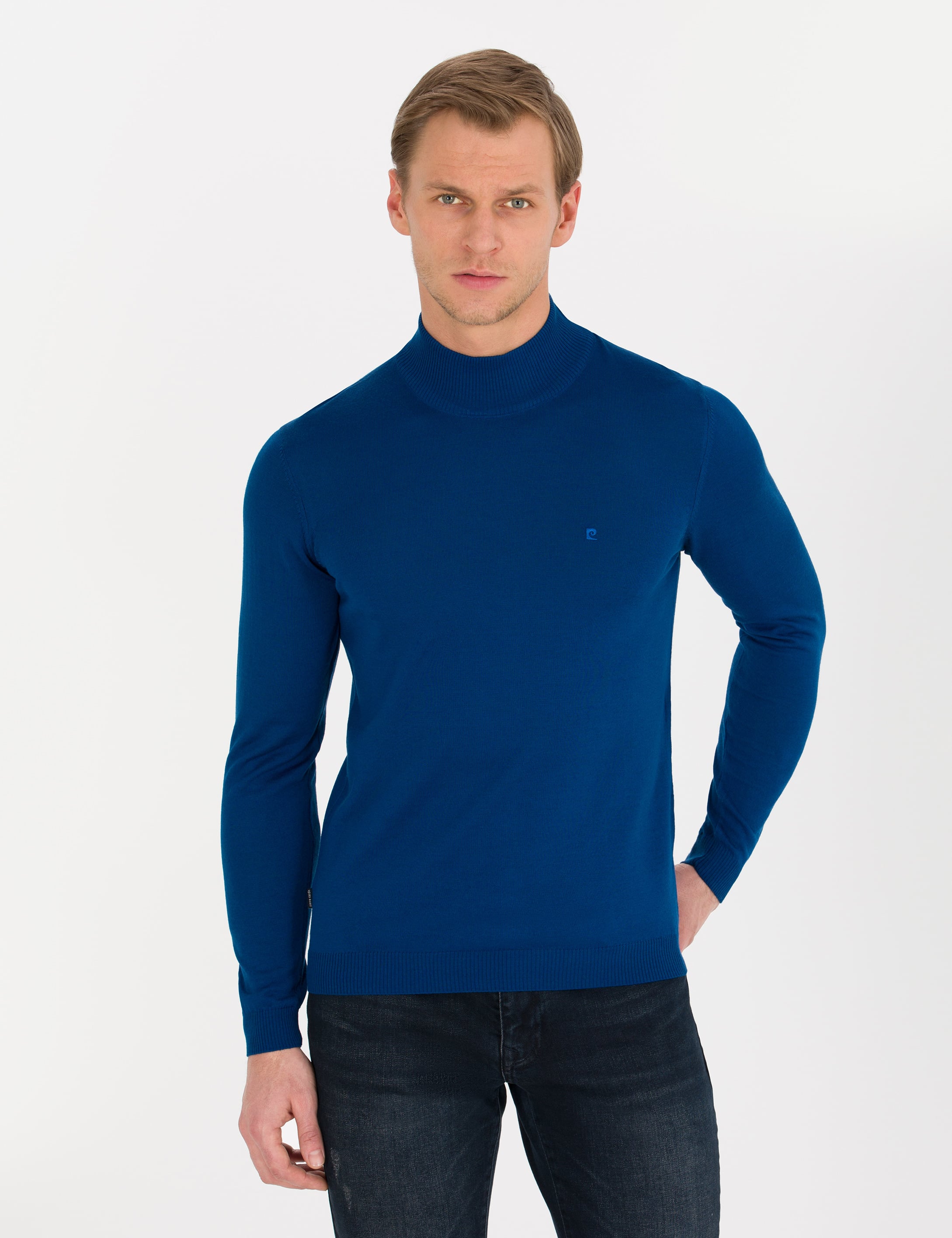 Pierre Cardin İndigo Slim Fit Yarım Balıkçı Yaka Yün Karışımlı Basic Triko Kazak görsel 4