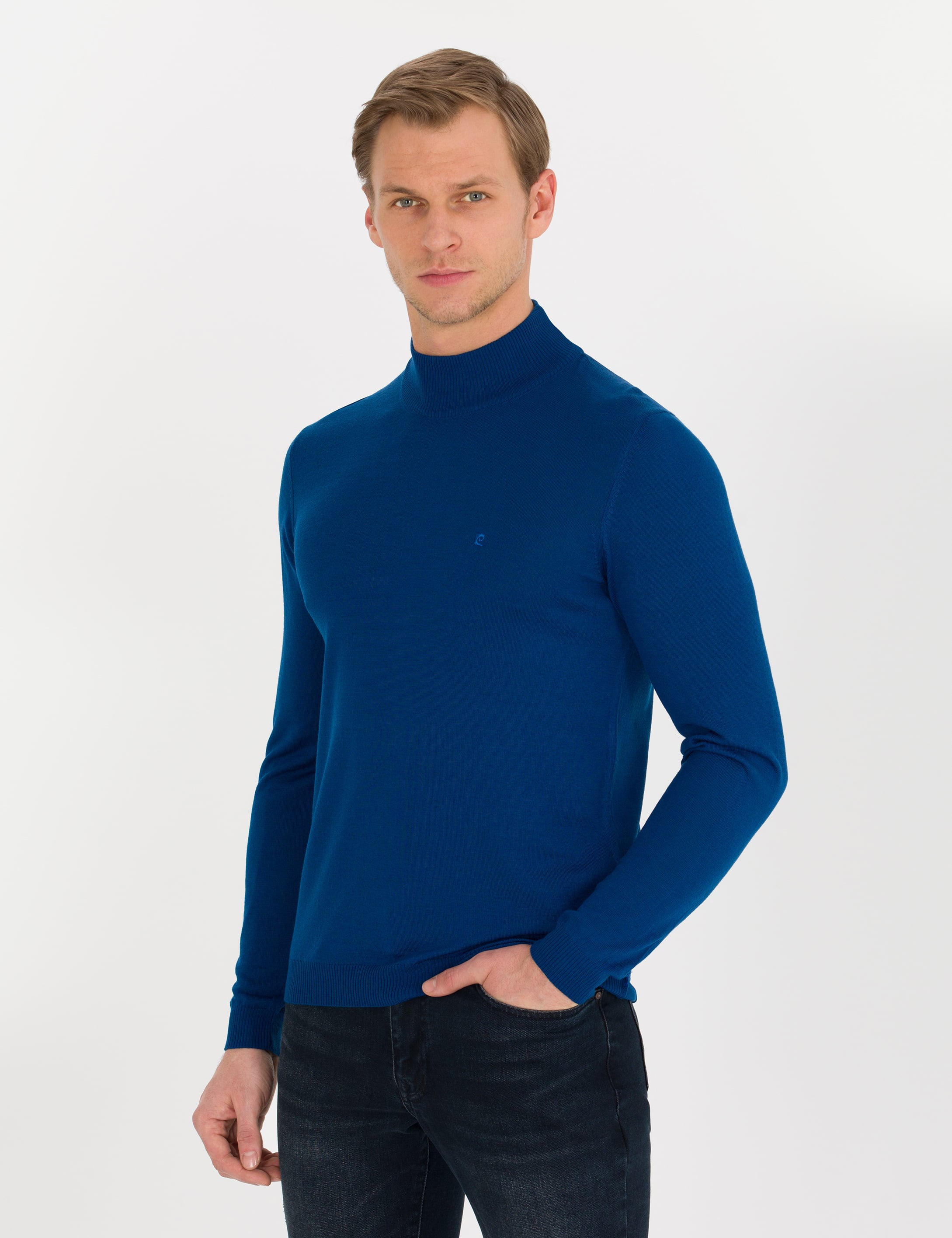 Pierre Cardin İndigo Slim Fit Yarım Balıkçı Yaka Yün Karışımlı Basic Triko Kazak görsel 2