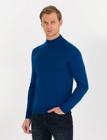 İndigo Slim Fit Yarım Balıkçı Yaka Yün Karışımlı Basic Triko Kazak