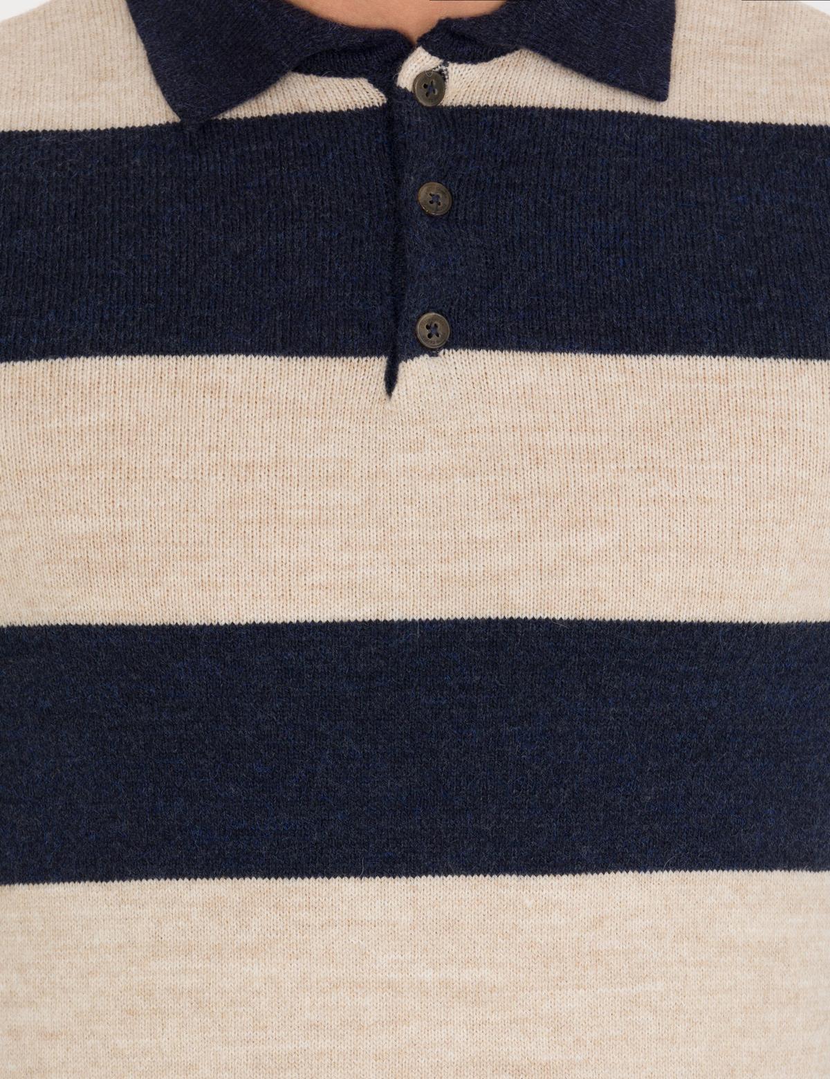 Lacivert Slim Fit Düğmeli Polo Yaka Triko Kazak - 50259786001