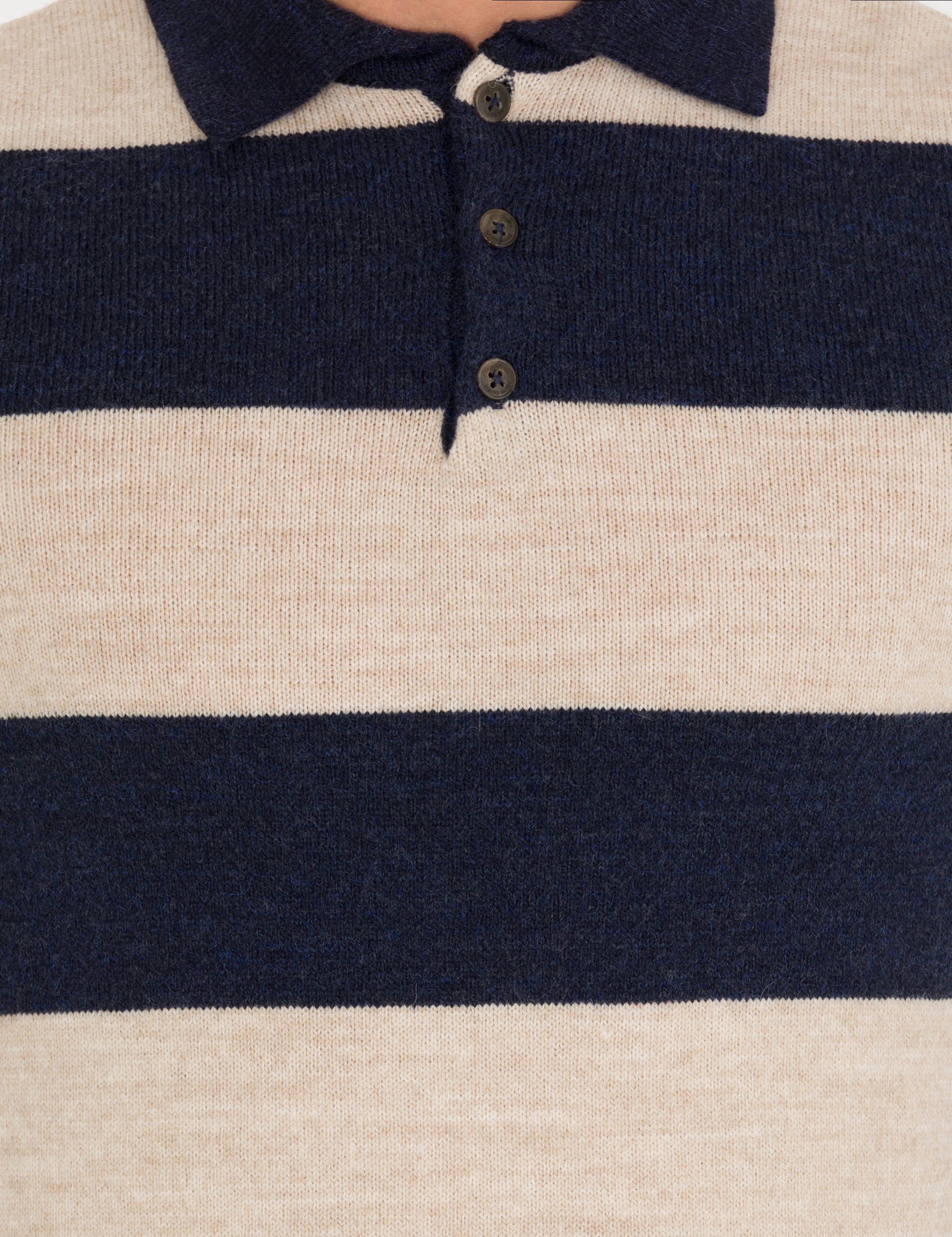 Lacivert Slim Fit Düğmeli Polo Yaka Triko Kazak