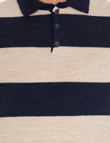 Lacivert Slim Fit Düğmeli Polo Yaka Triko Kazak
