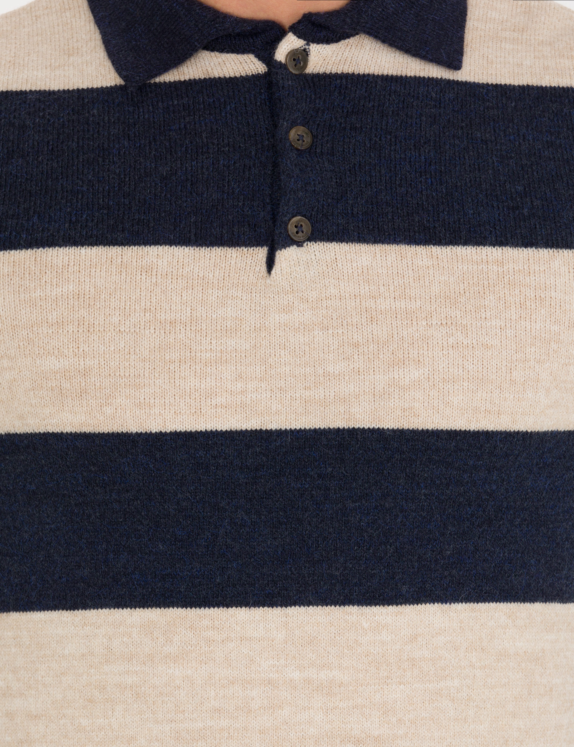 Lacivert Slim Fit Düğmeli Polo Yaka Triko Kazak