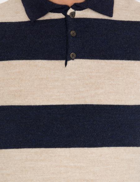 Lacivert Slim Fit Düğmeli Polo Yaka Triko Kazak - 50259786001