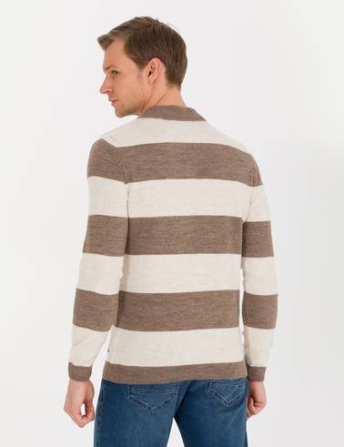 Vizon Melanj Slim Fit Düğmeli Polo Yaka Triko Kazak