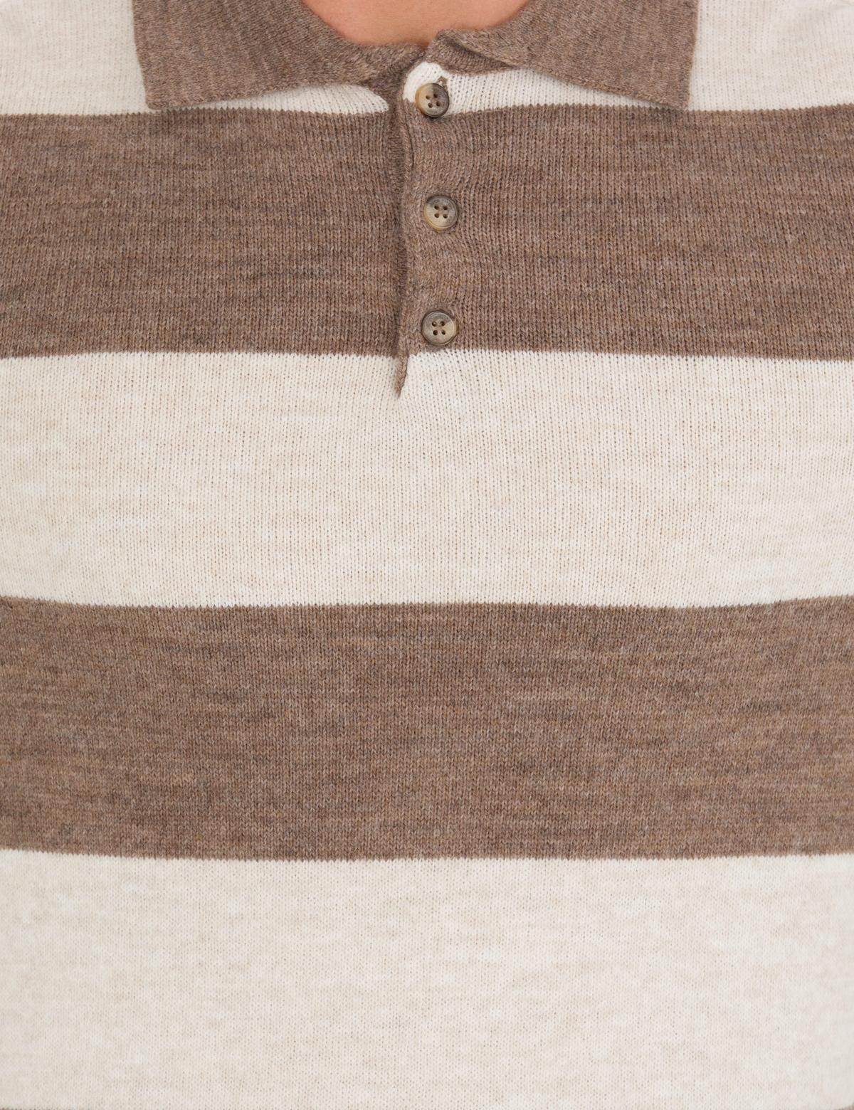 Vizon Melanj Slim Fit Düğmeli Polo Yaka Triko Kazak - 50259786018