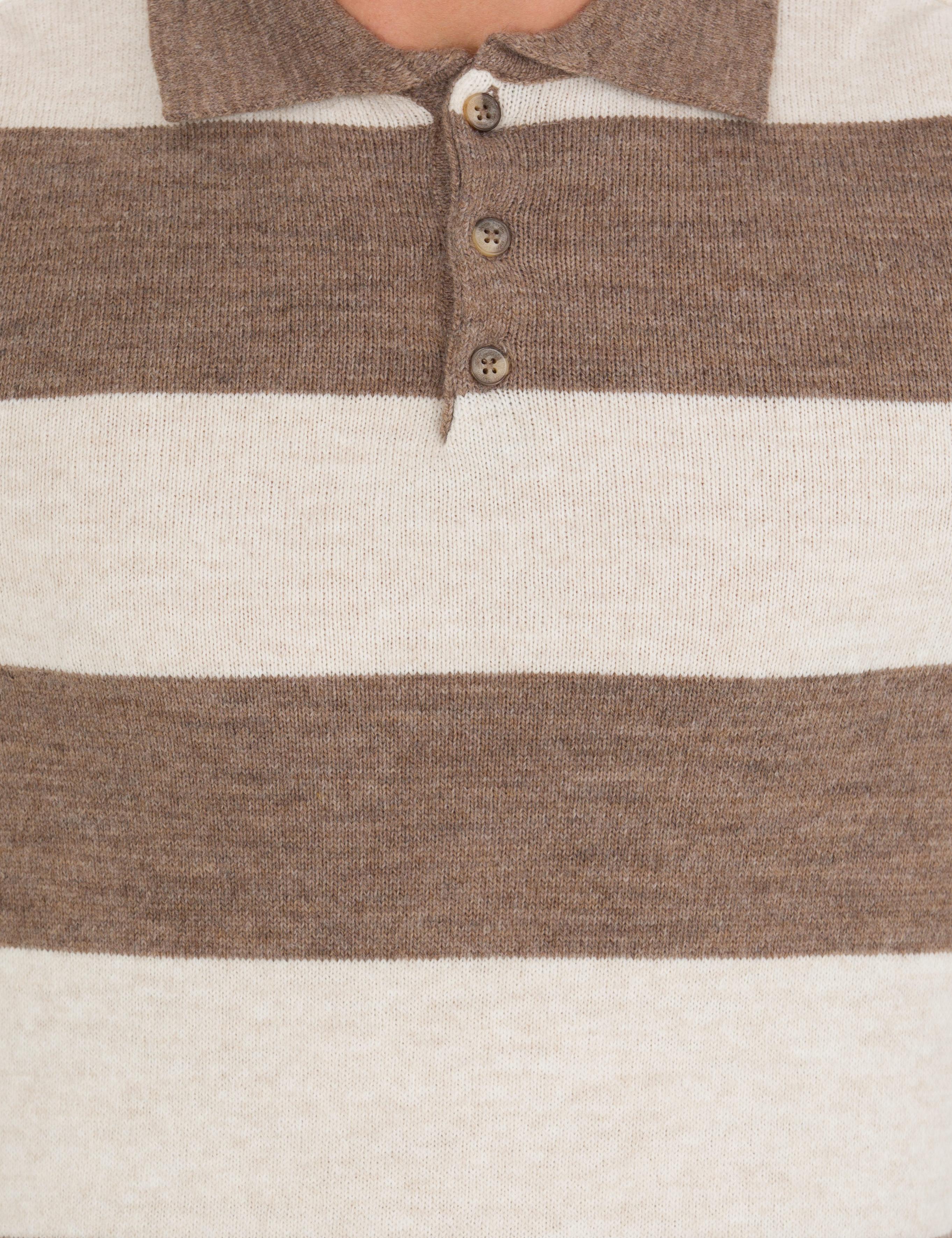 Vizon Melanj Slim Fit Düğmeli Polo Yaka Triko Kazak