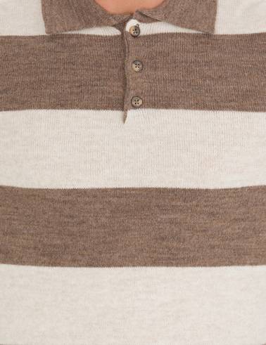 Vizon Melanj Slim Fit Düğmeli Polo Yaka Triko Kazak