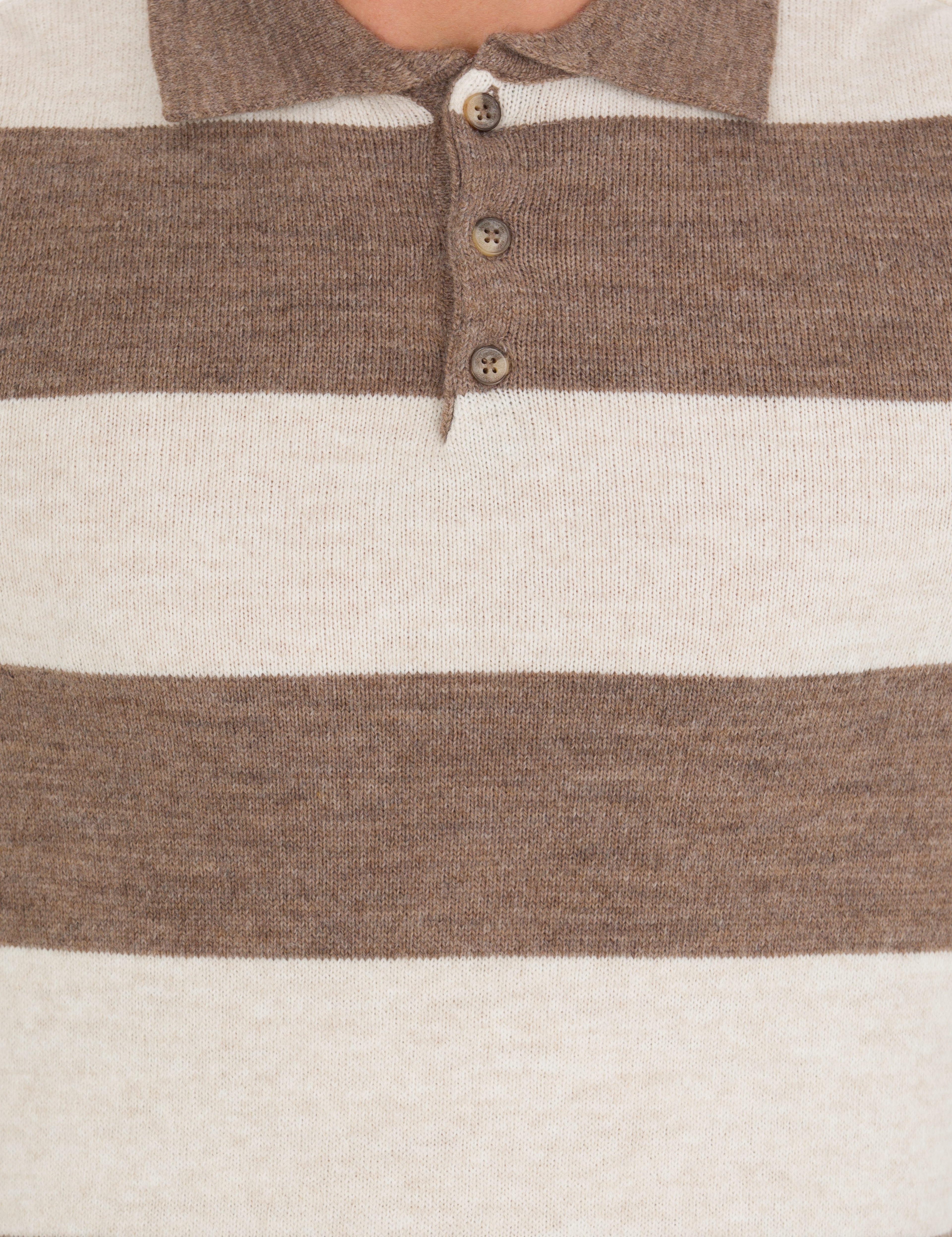 Vizon Melanj Slim Fit Düğmeli Polo Yaka Triko Kazak