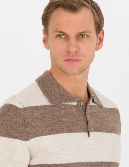 Vizon Melanj Slim Fit Düğmeli Polo Yaka Triko Kazak - 50259786018