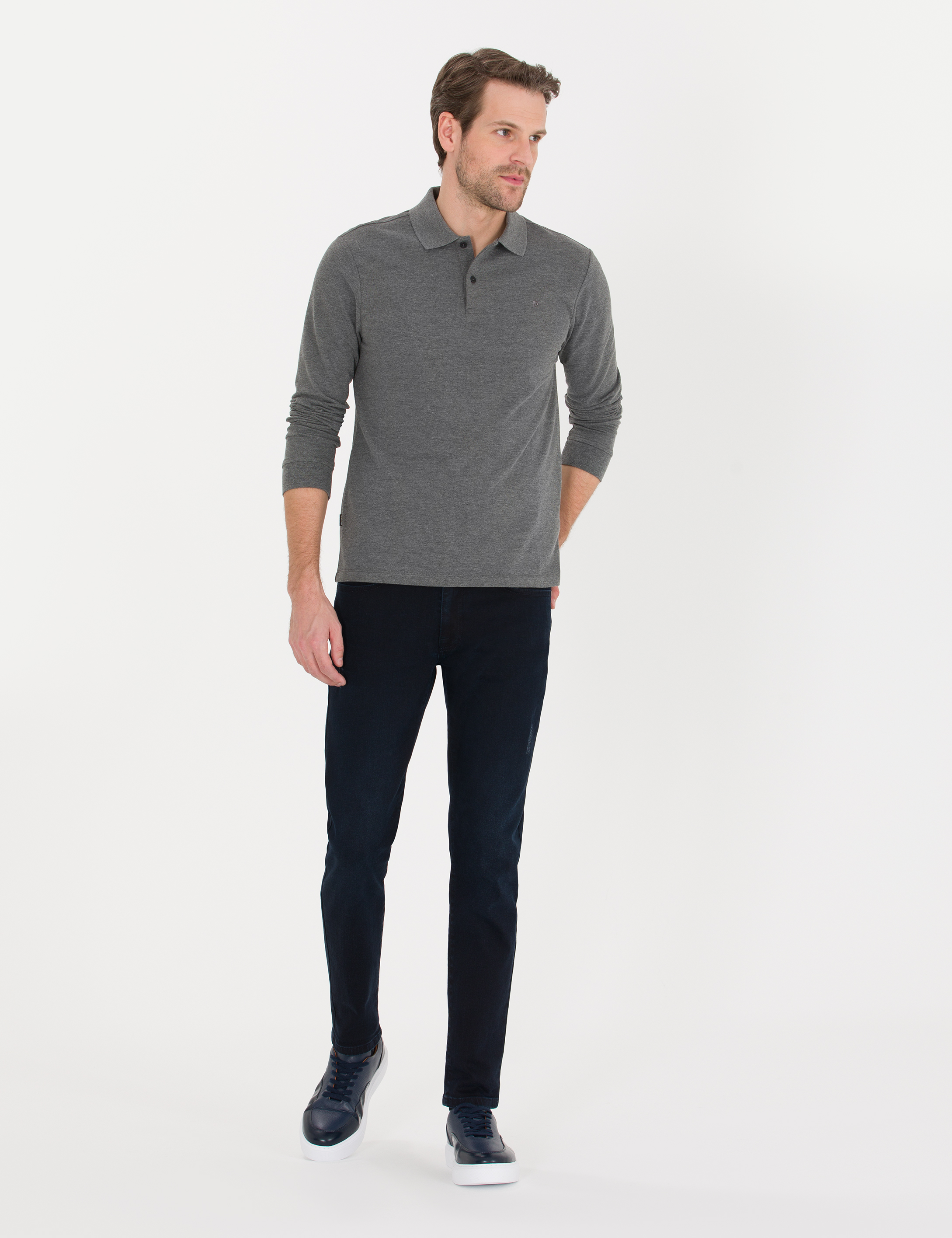 Antrasit Melanj Slim Fit Basic Sweatshirt