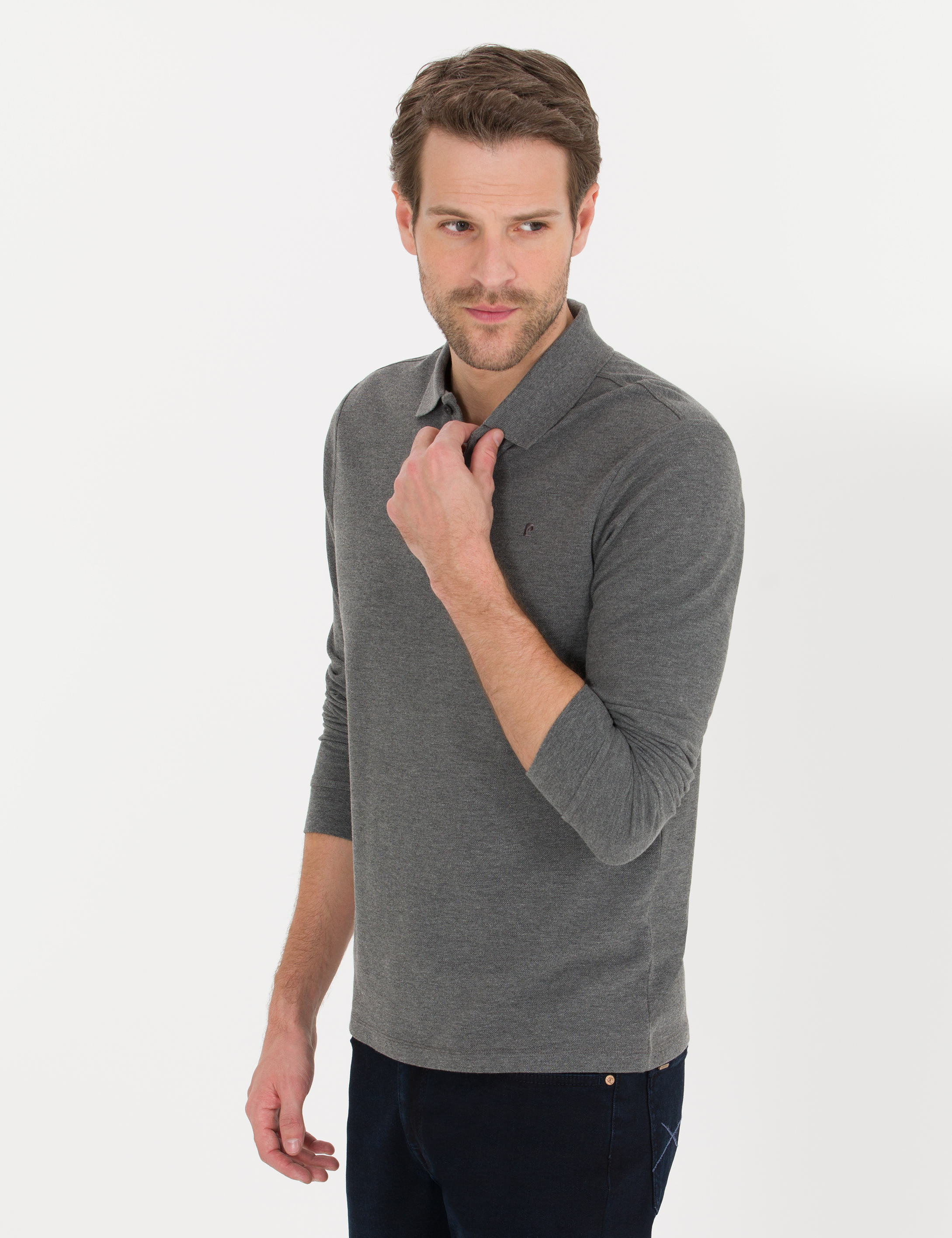 Antrasit Melanj Slim Fit Basic Sweatshirt