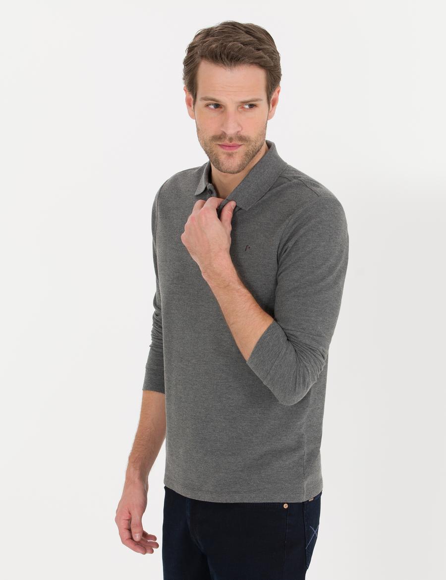 Antrasit Melanj Slim Fit Basic Sweatshirt