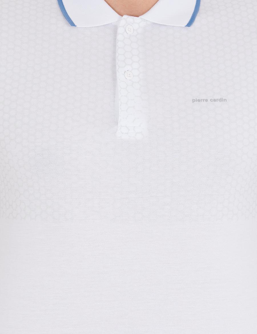 Beyaz Slim Fit Baskılı Polo Yaka Tişört