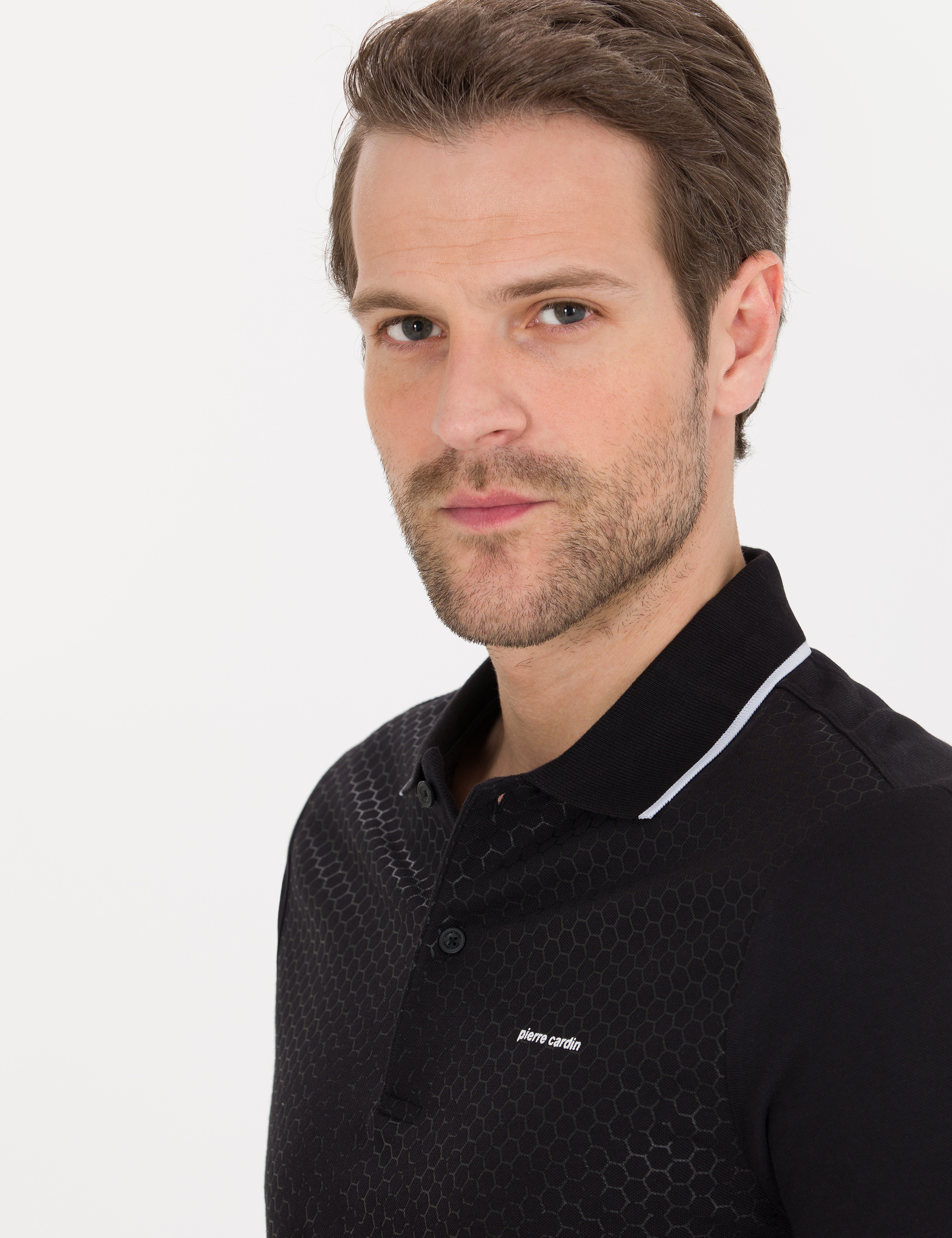Siyah Slim Fit Baskılı Polo Yaka Tişört - Image 2