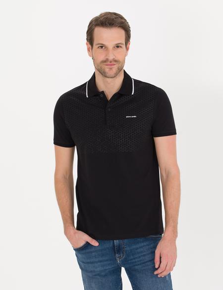 Siyah Slim Fit Baskılı Polo Yaka Tişört - 50253703025