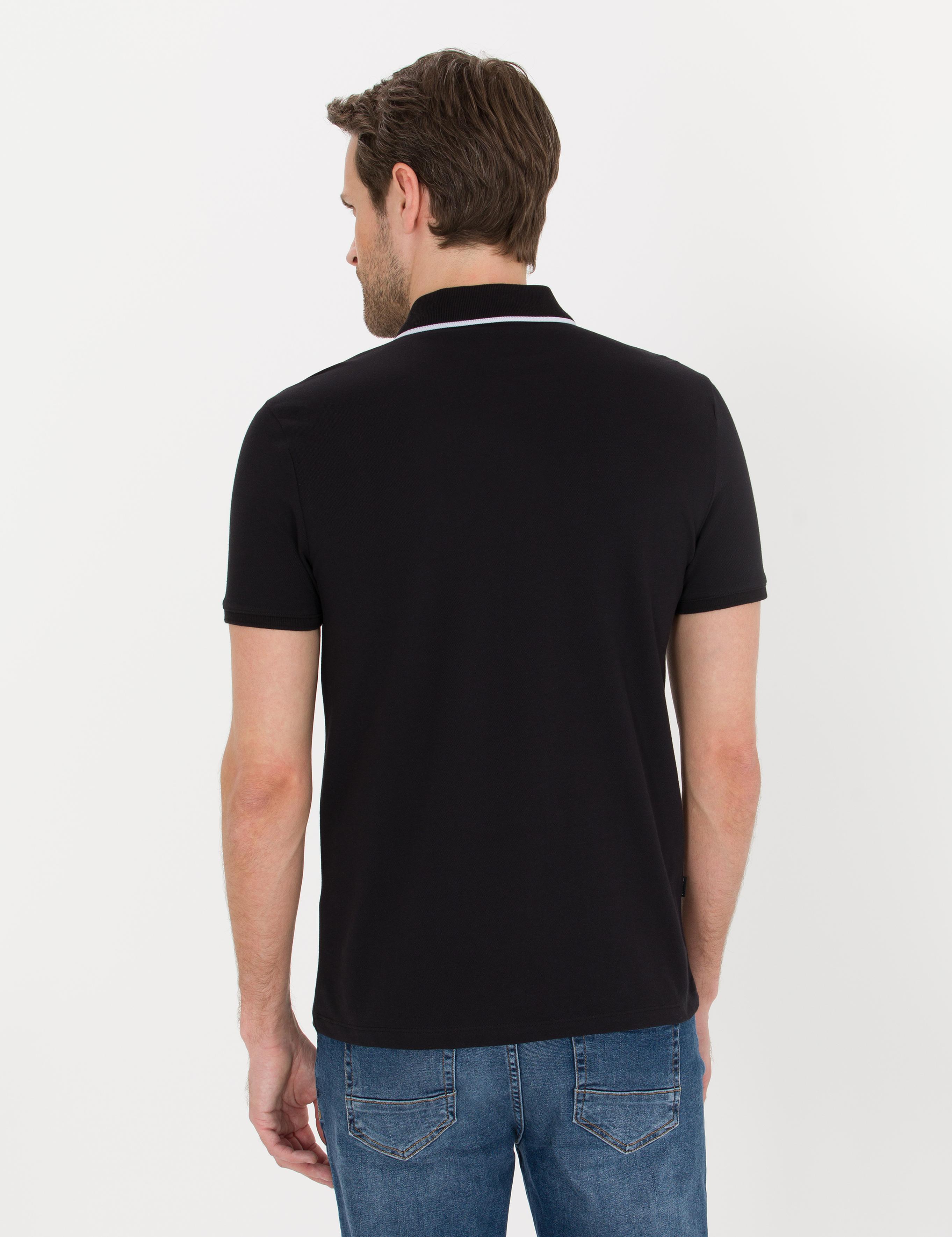 Siyah Slim Fit Baskılı Polo Yaka Tişört