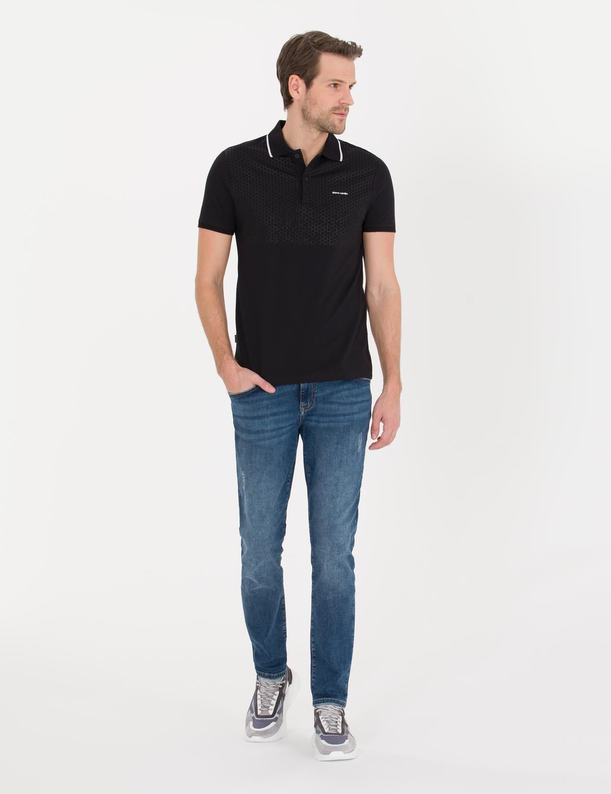 Siyah Slim Fit Baskılı Polo Yaka Tişört - 50253703025