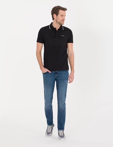 Siyah Slim Fit Baskılı Polo Yaka Tişört - 50253703025