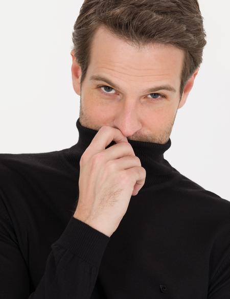 Siyah Slim Fit Balıkçı Yaka Yün Karışımlı Basic Triko Kazak - 50257302061