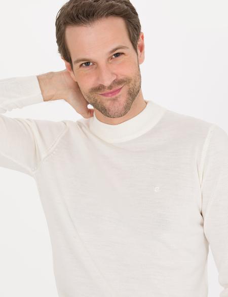 Ekru Slim Fit Çeyrek Yaka Yün Karışımlı Basic Triko Kazak - 50257311001