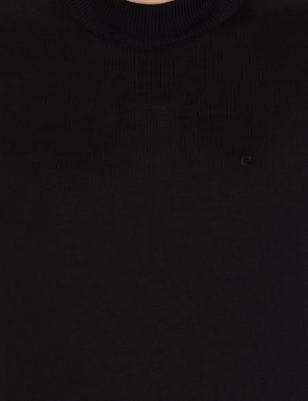 Siyah Slim Fit Çeyrek Yaka Yün Karışımlı Basic Triko Kazak - 50257311028