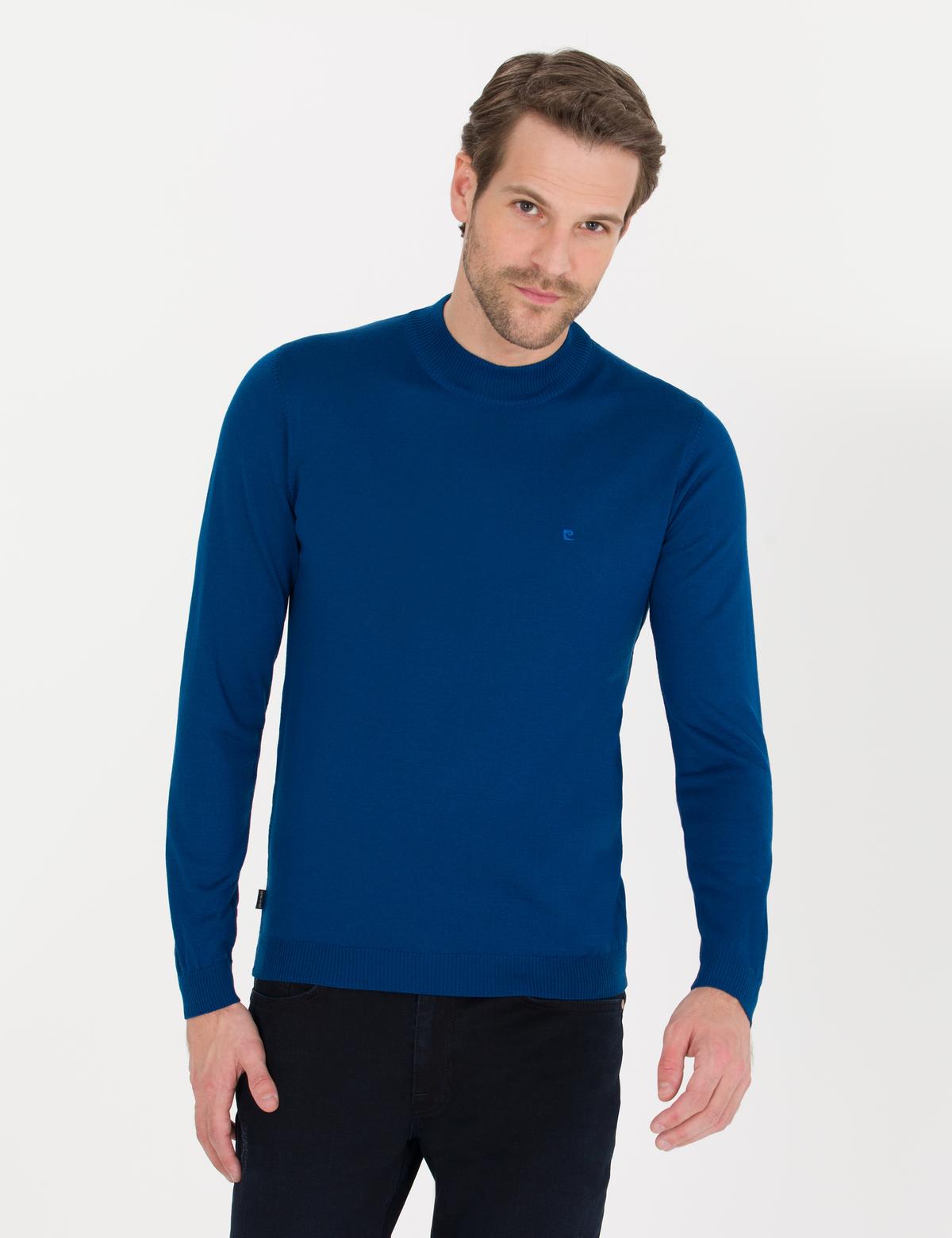 İndigo Slim Fit Çeyrek Yaka Yün Karışımlı Basic Triko Kazak