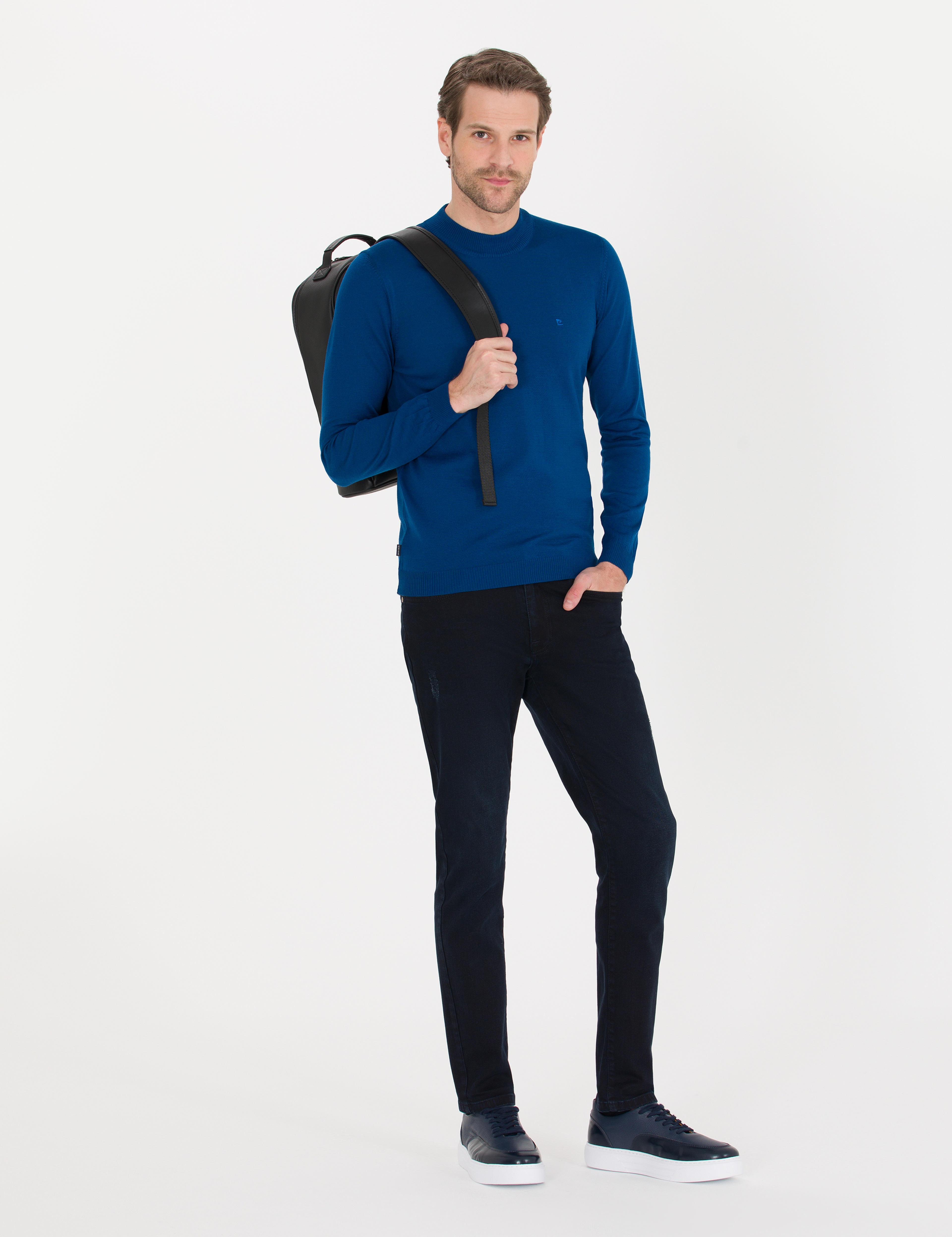 İndigo Slim Fit Çeyrek Yaka Yün Karışımlı Basic Triko Kazak - Image 2