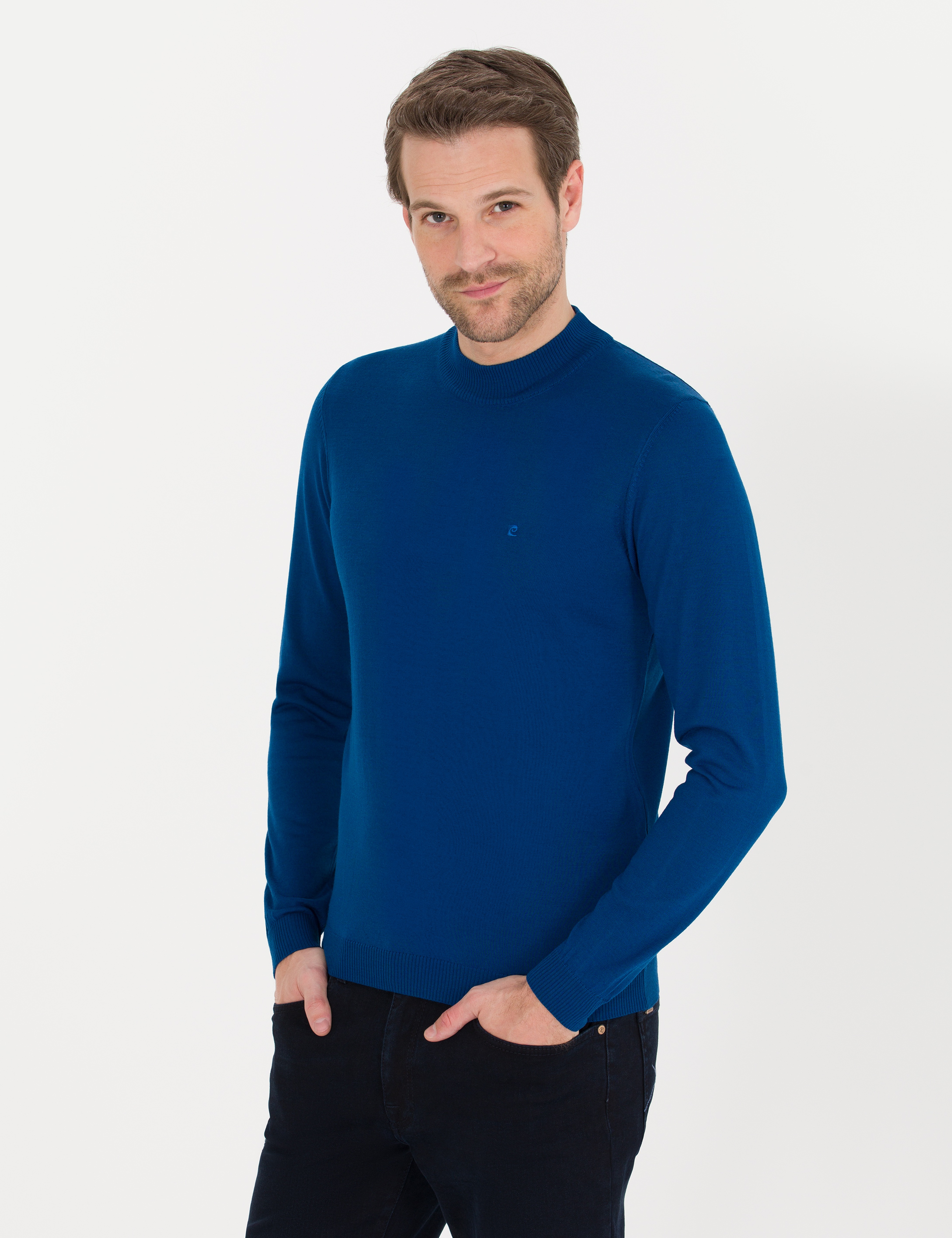 İndigo Slim Fit Çeyrek Yaka Yün Karışımlı Basic Triko Kazak - Image 3