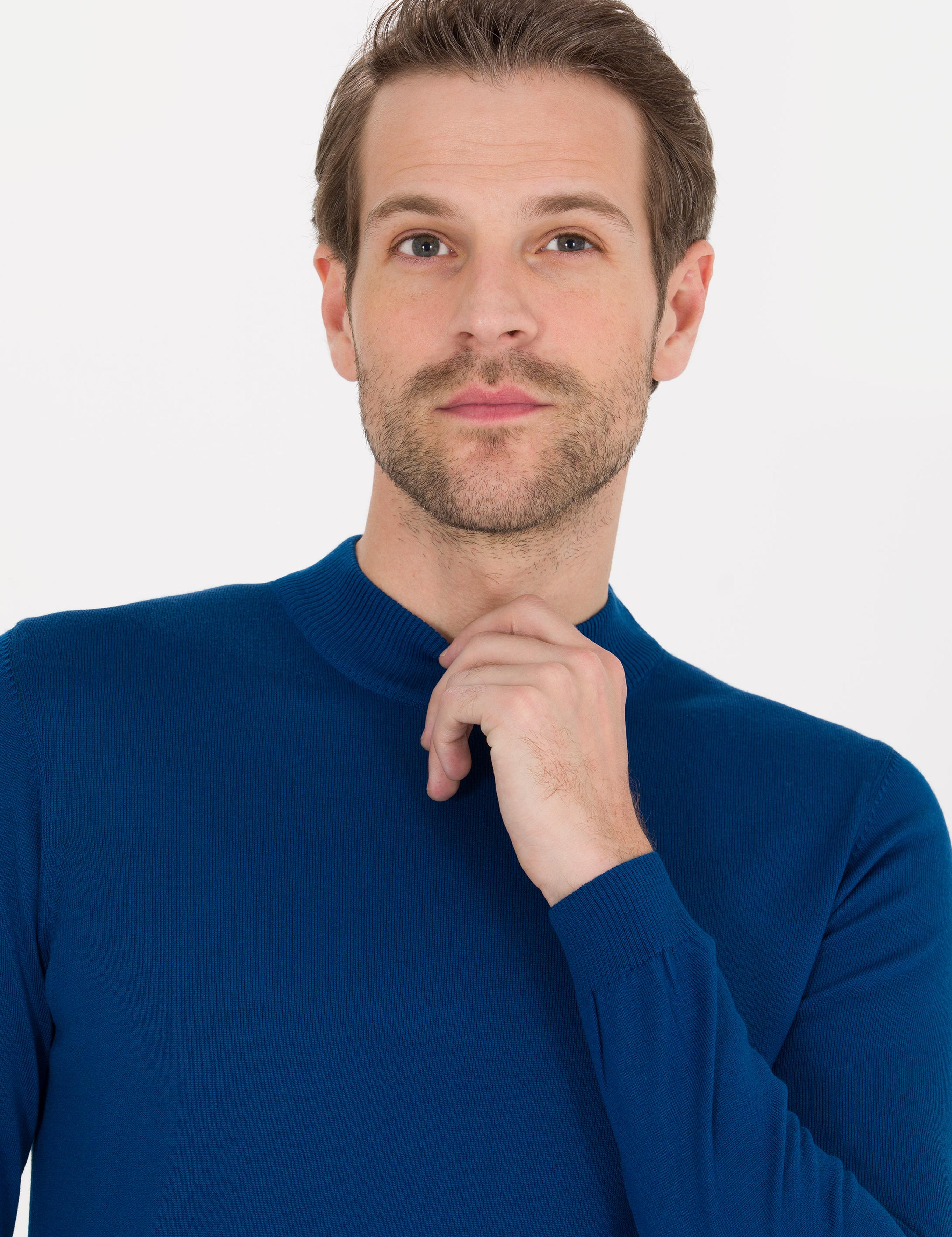 İndigo Slim Fit Çeyrek Yaka Yün Karışımlı Basic Triko Kazak