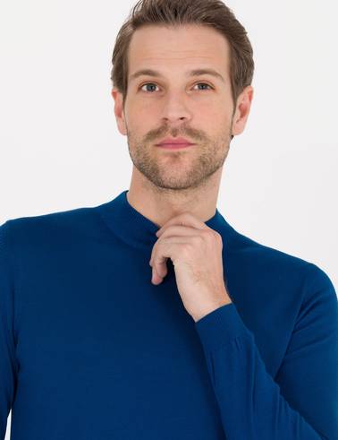 İndigo Slim Fit Çeyrek Yaka Yün Karışımlı Basic Triko Kazak