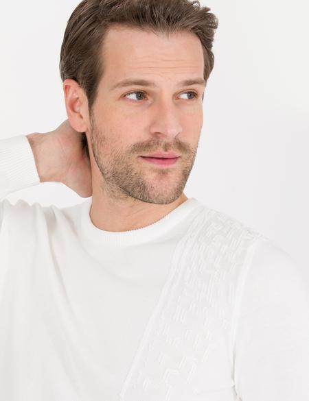 Ekru Slim Fit Bisiklet Yaka Triko Kazak - 50258795043