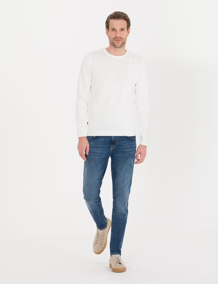 Ekru Slim Fit Bisiklet Yaka Triko Kazak - 50258795043