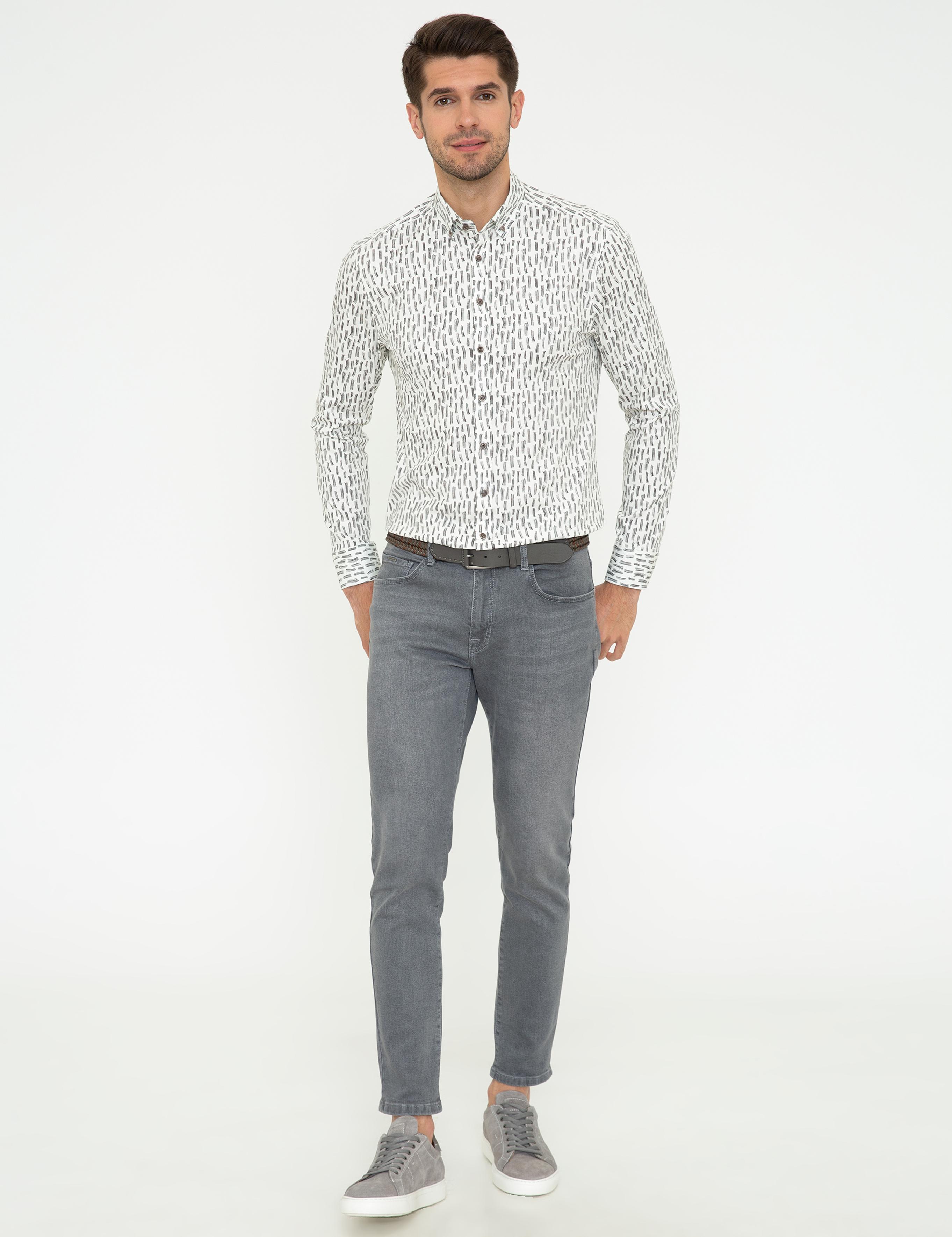 Gri Slim Fit Uzun Kollu Gömlek