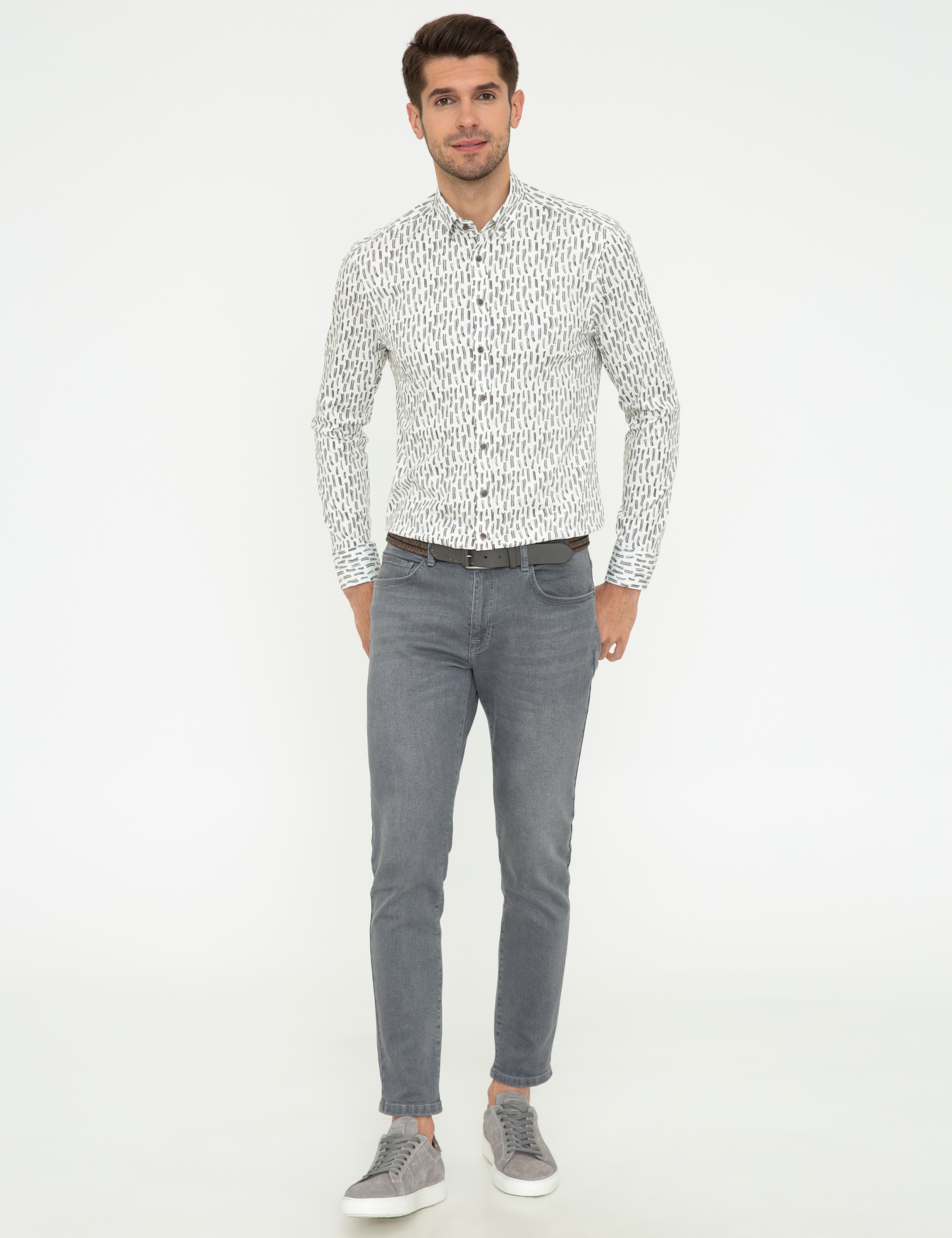 Gri Slim Fit Uzun Kollu Gömlek