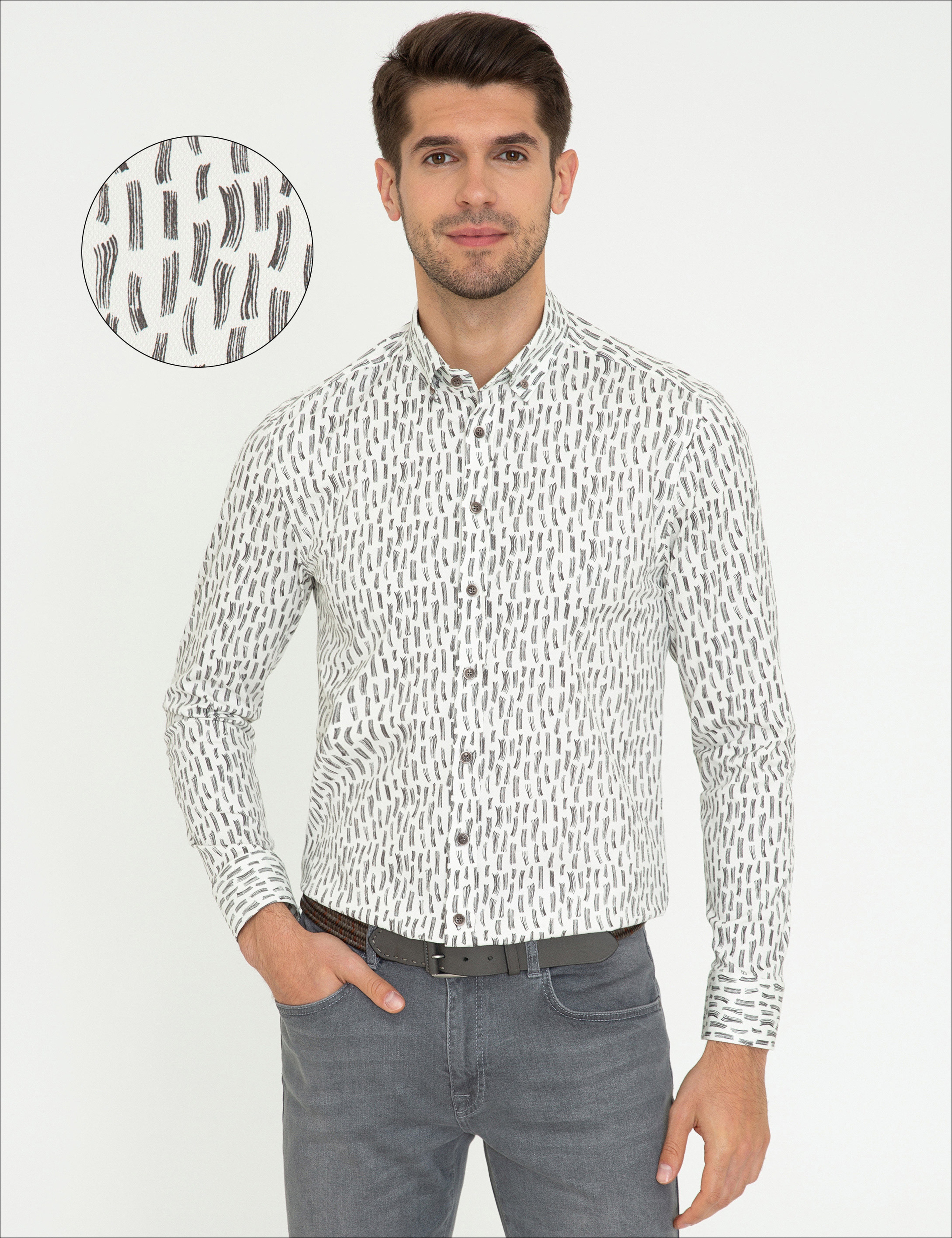 Gri Slim Fit Uzun Kollu Gömlek - Image 1