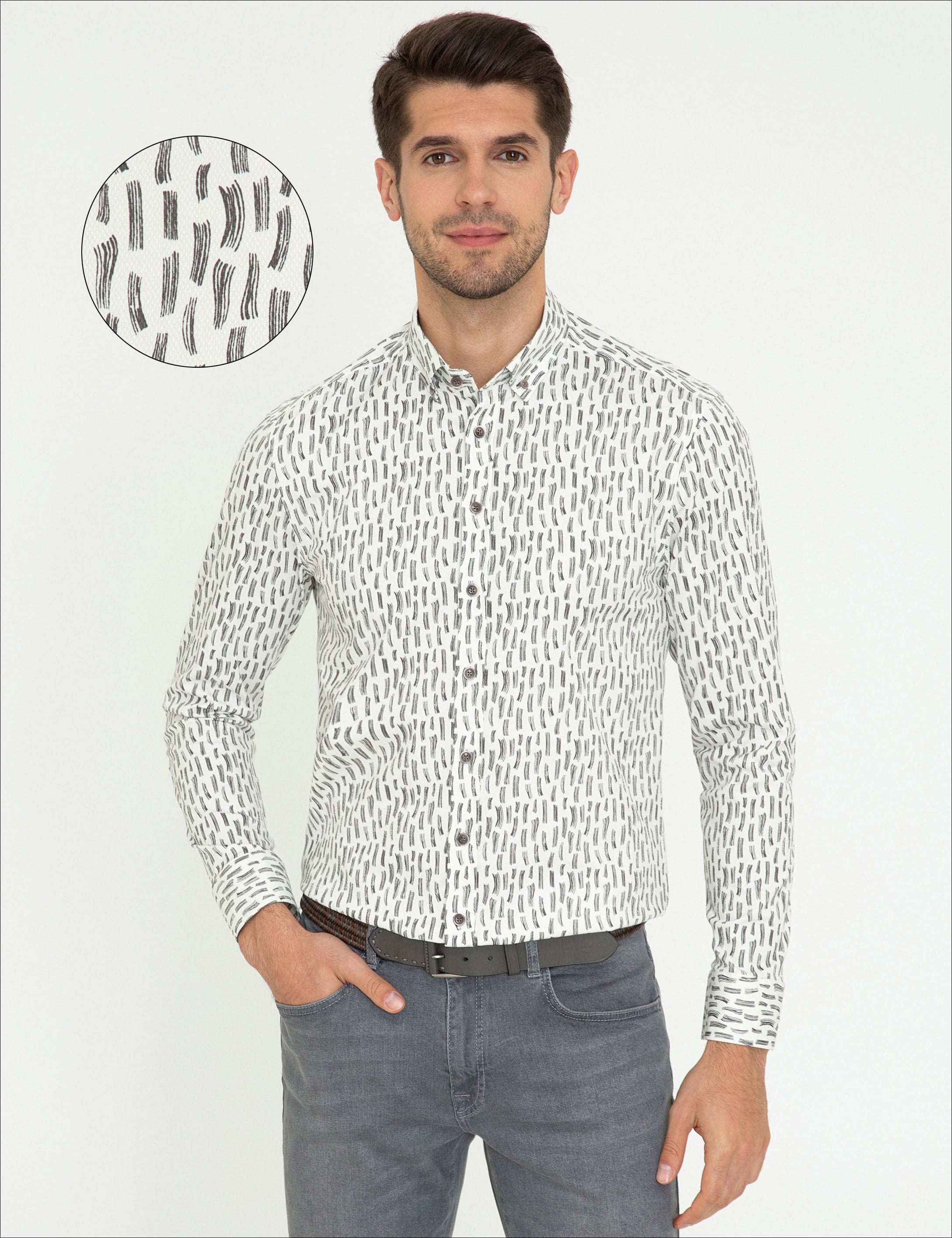 Gri Slim Fit Uzun Kollu Gömlek