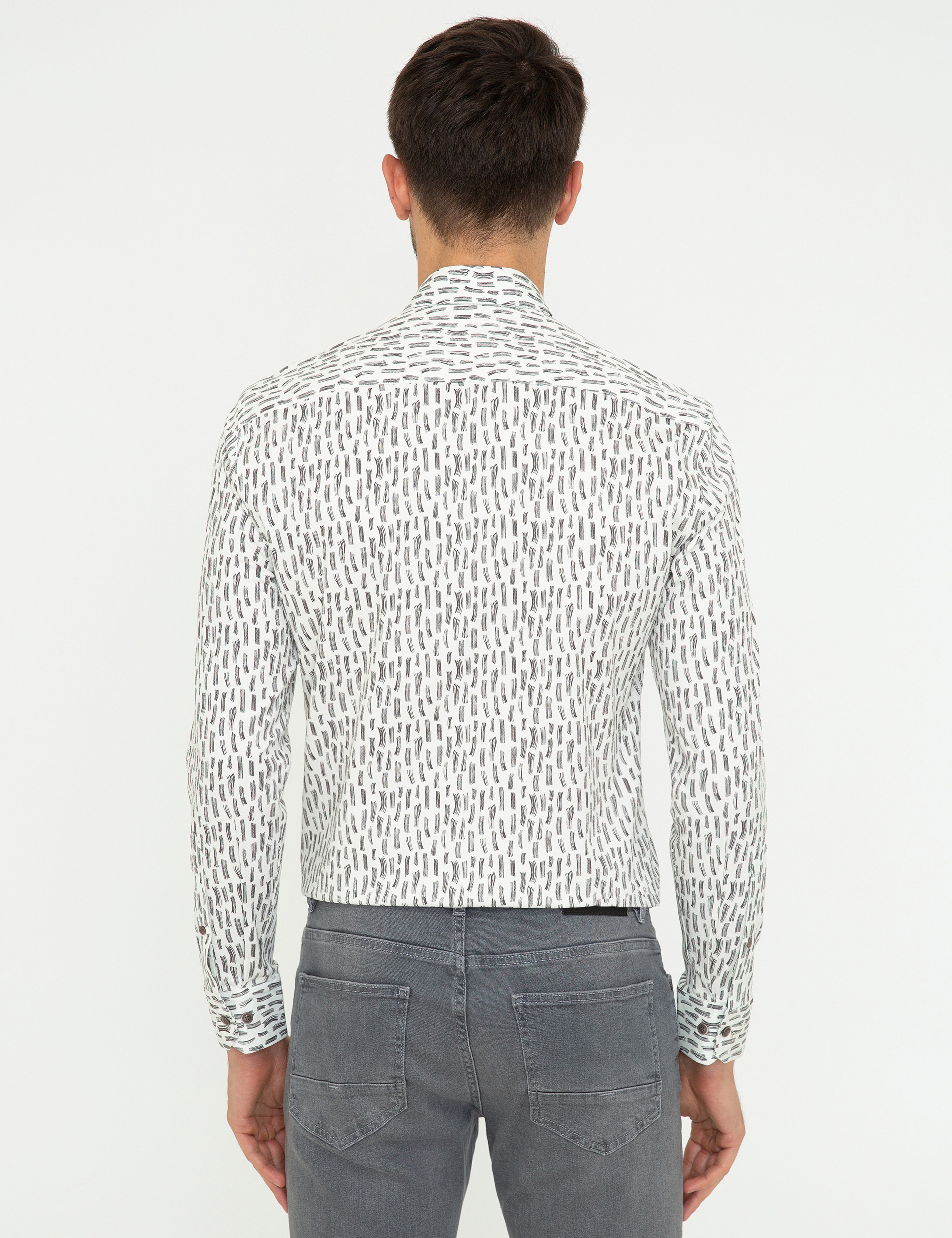 Gri Slim Fit Uzun Kollu Gömlek