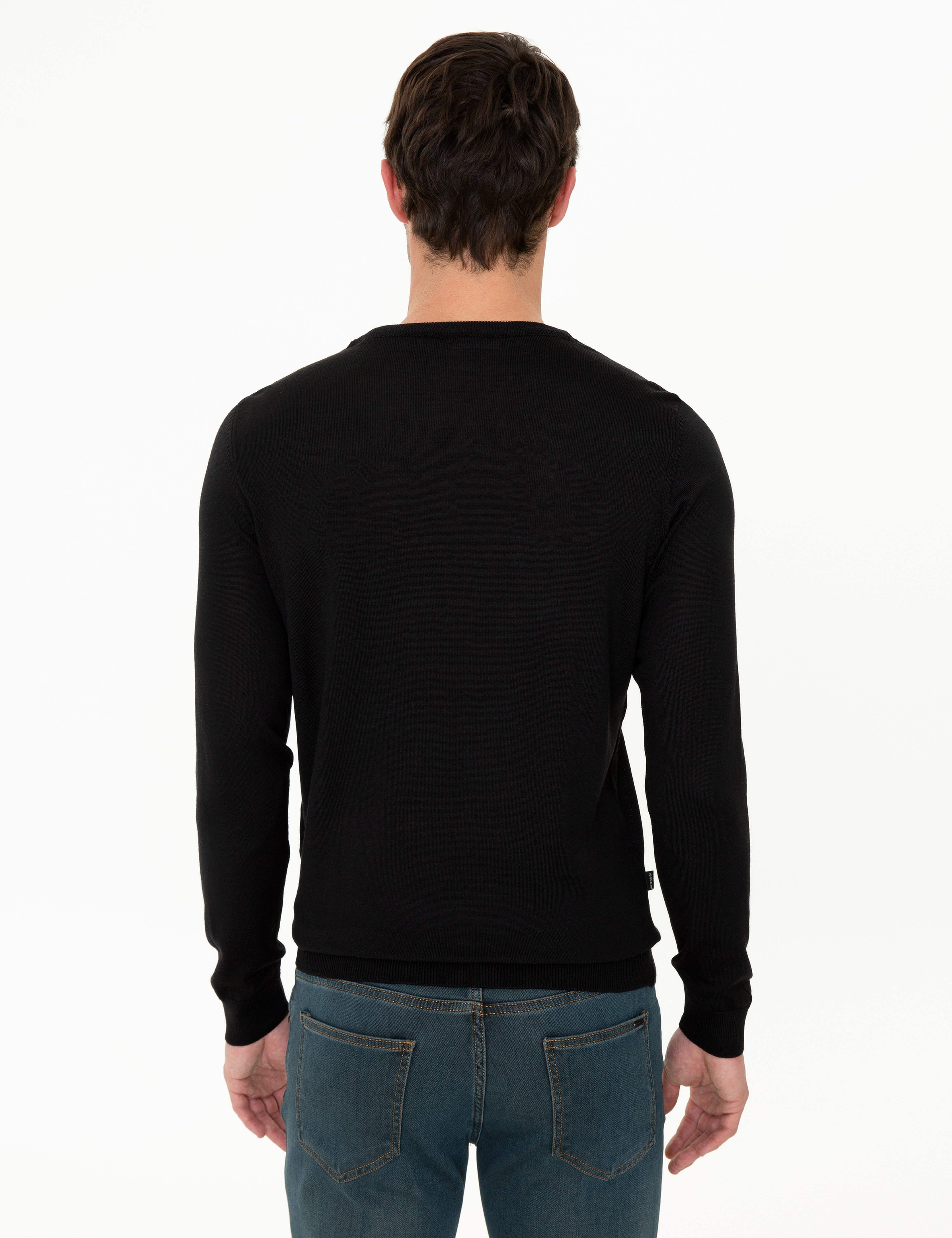 Siyah Regular Fit Basic Triko Kazak - Image 4